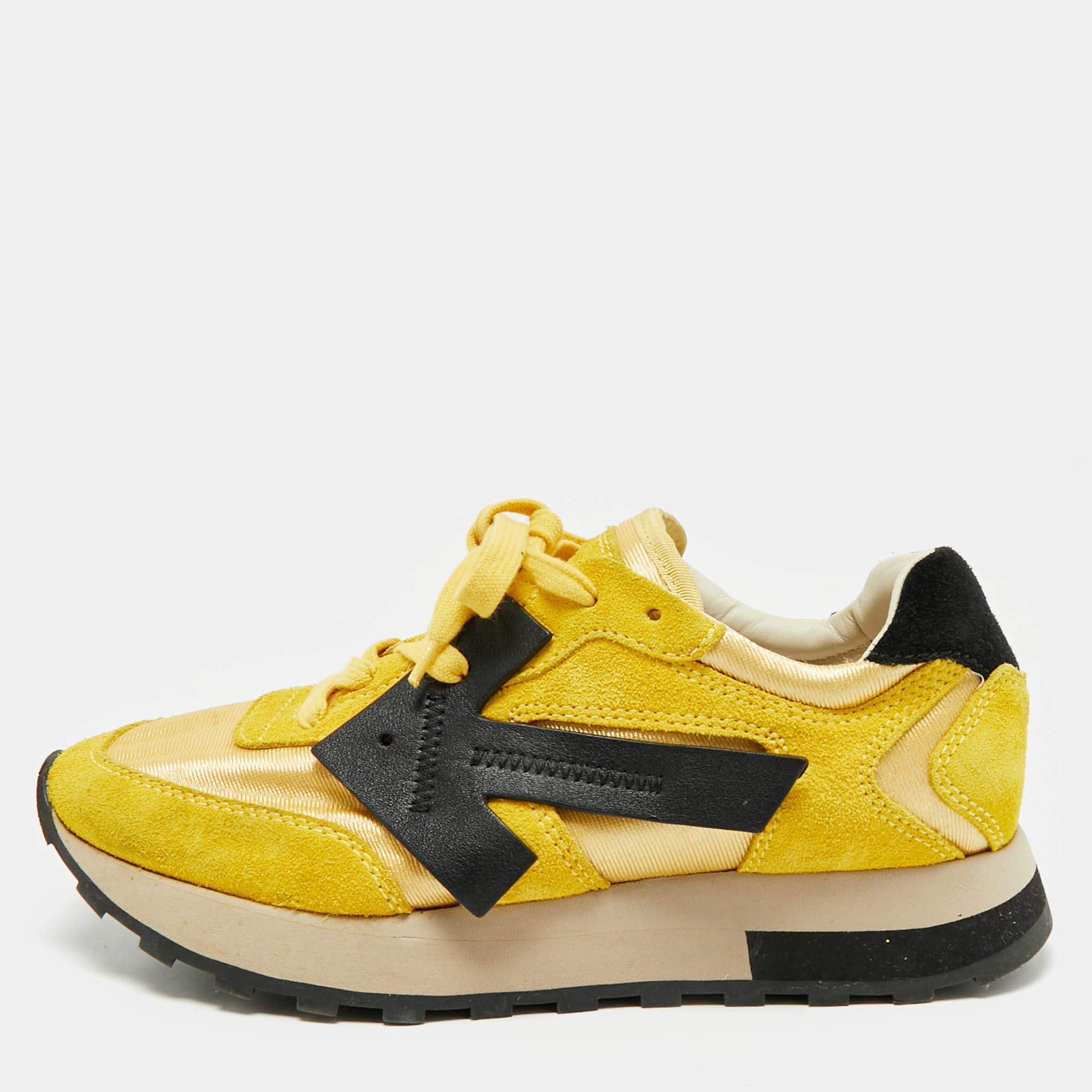 Pre Owned Off-White Yellow Fabric and Suede HG Runner Sneakers Size 37
