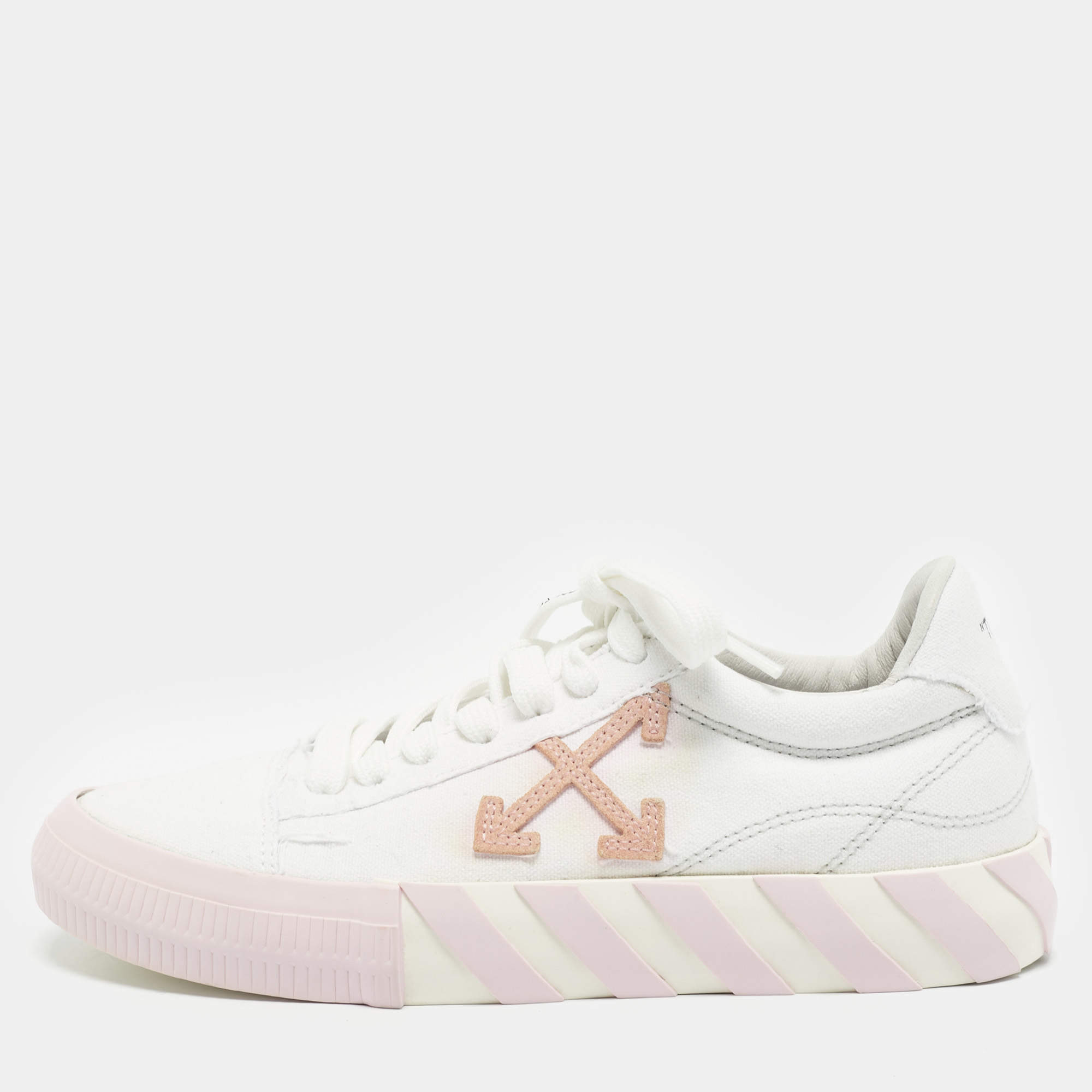 Pre Owned Off-White White Canvas Vulcanized Low Top Sneakers Size 38