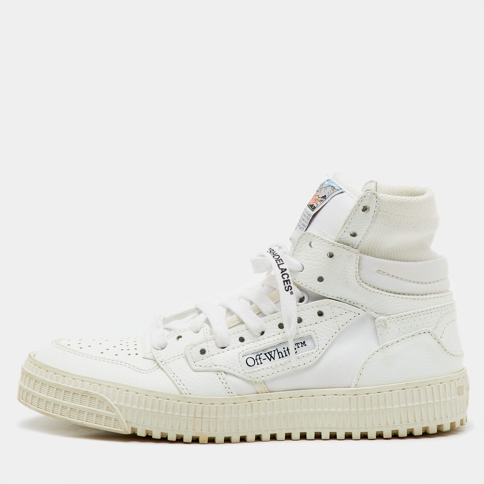 Pre Owned Off-White White Leather and Canvas 3.0 Off Court High Top Sneakers Size 37