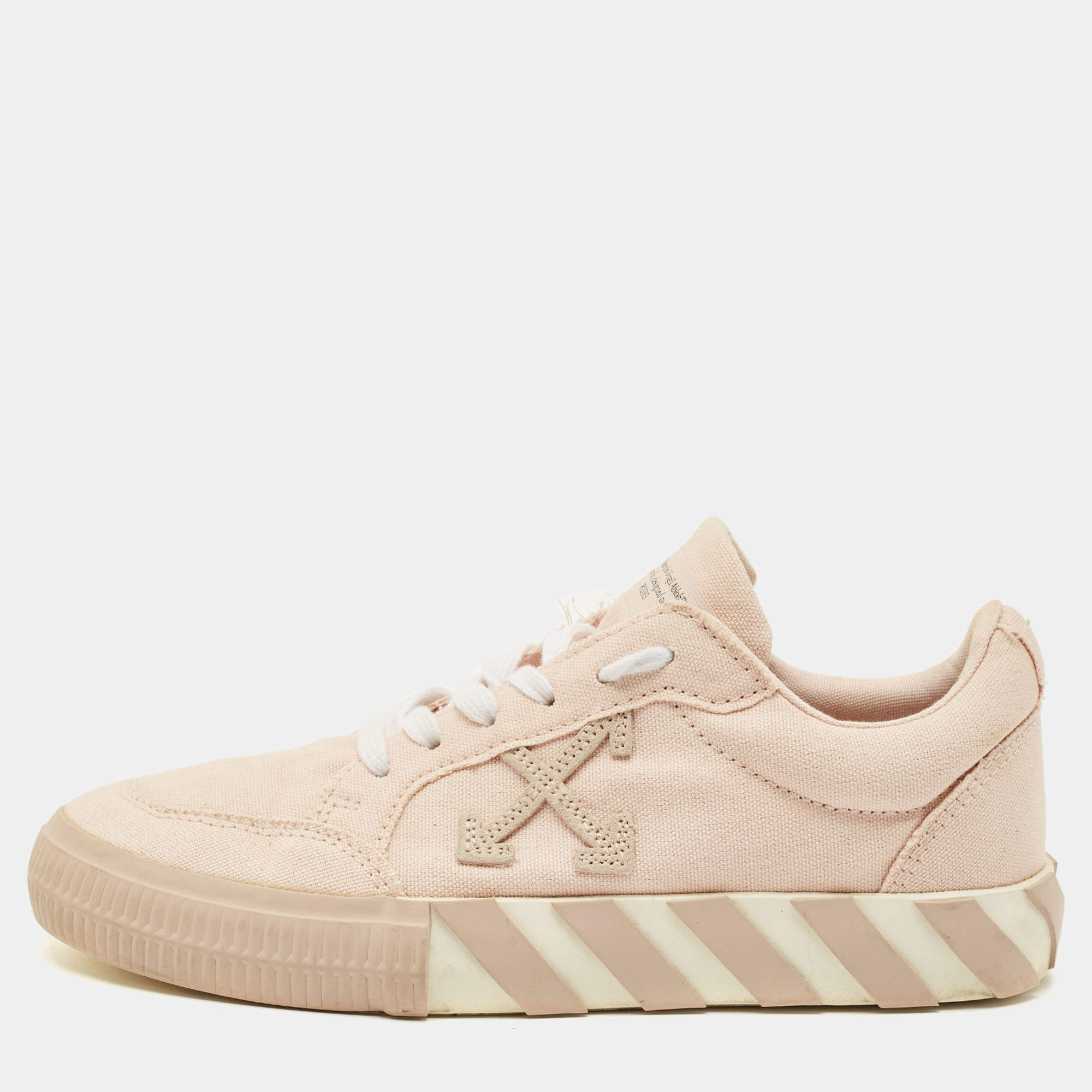 Pre Owned Off-White Pink Canvas Vulcanised Lace Up Sneakers Size 37