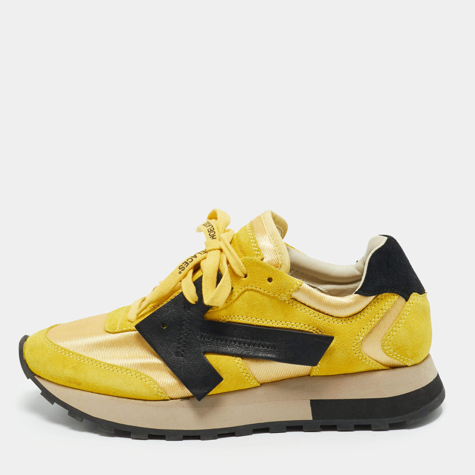 Pre Owned Off-White Yellow Fabric and Suede HG Runner Sneakers Size 39