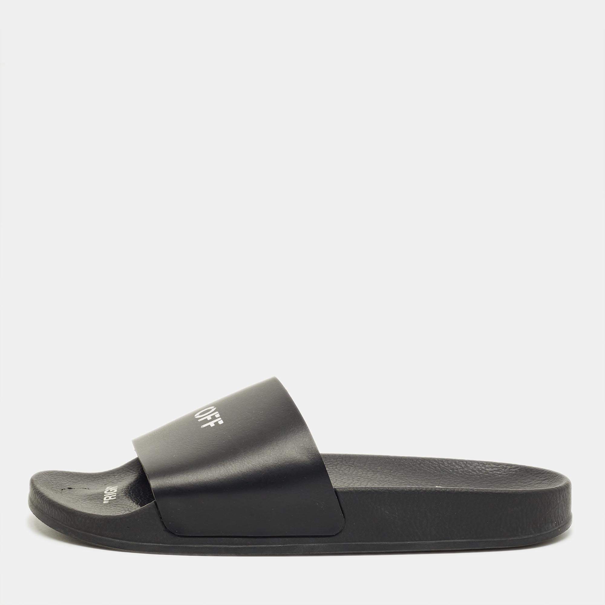 Pre Owned Off-White Black Rubber Arrow Pool Slides Size 42