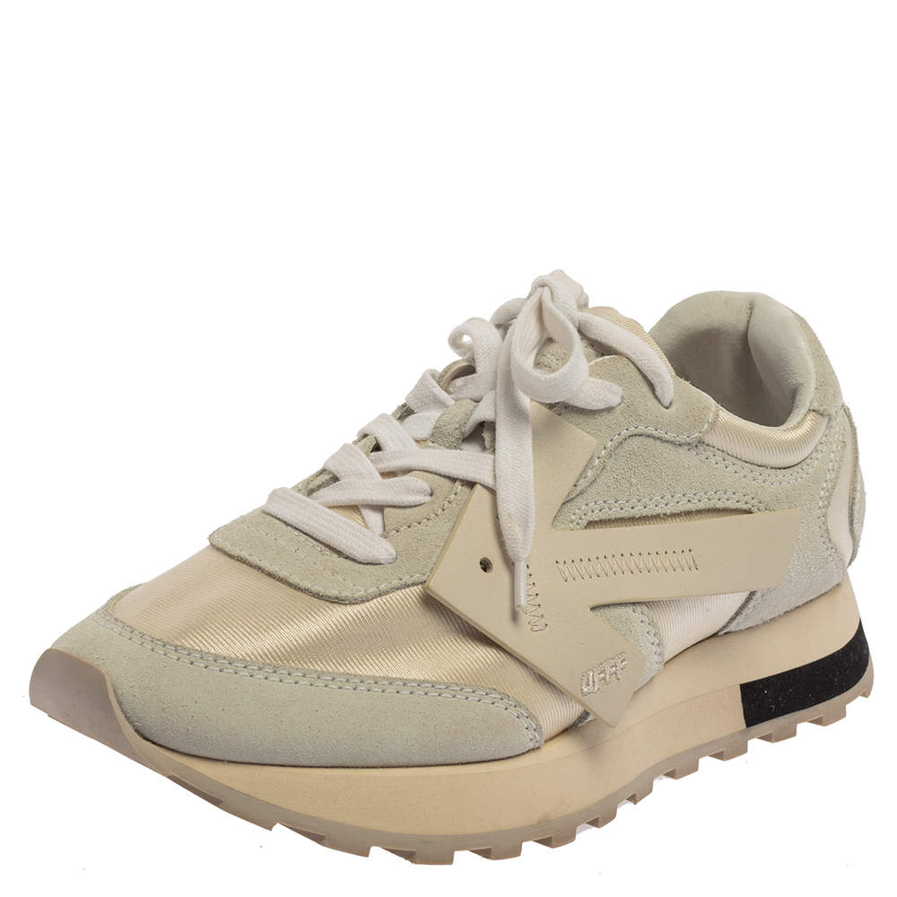 Off-White Grey/White Fabric And Suede Arrow Running Low Top Sneakers Size 38