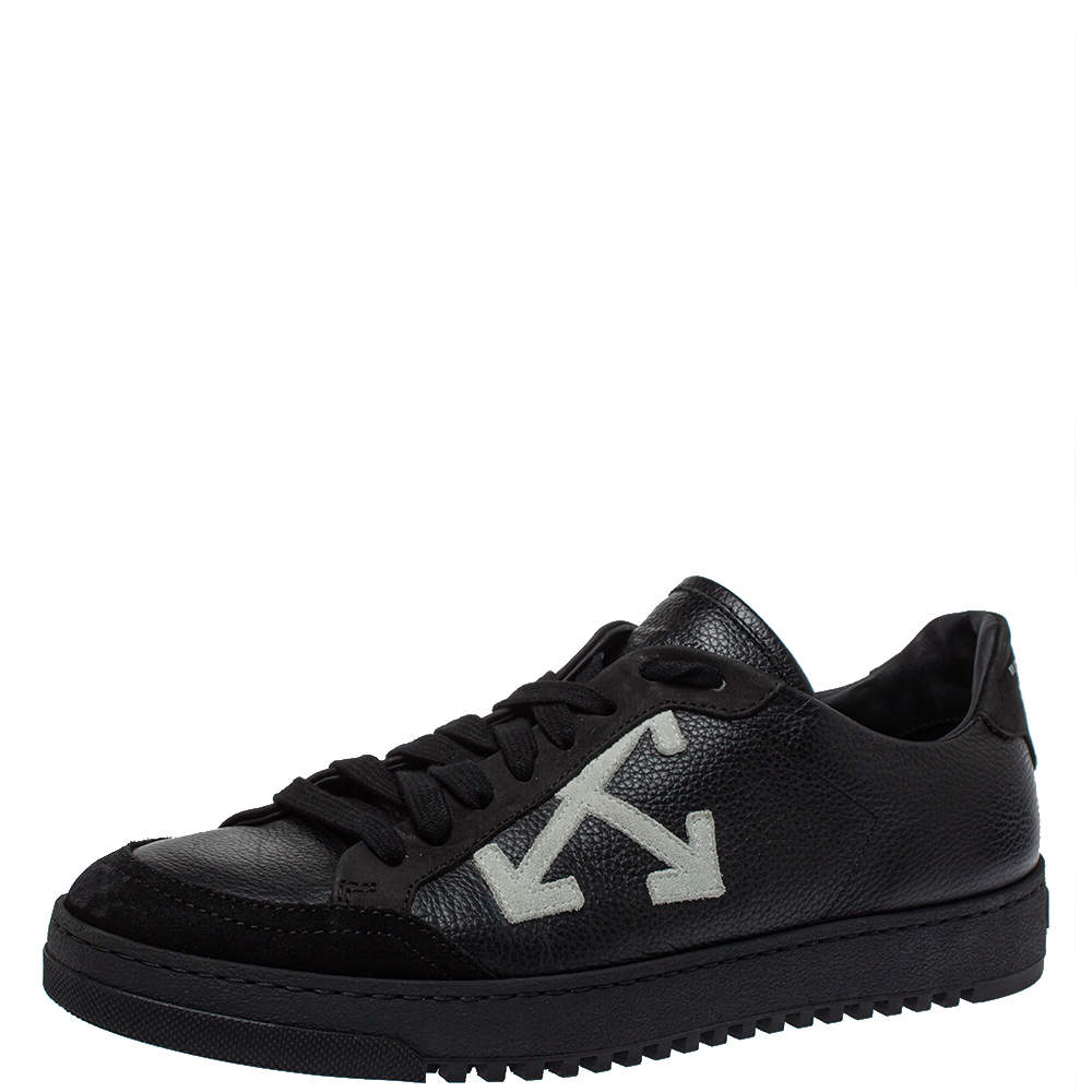 Pre Owned Off White Black Leather And Suede  Low-Top Sneaker Size 39