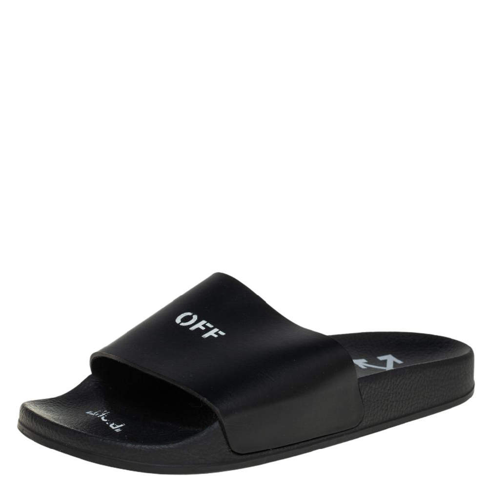 Pre Owned Off-White Black Rubber OFF Slide Sandals Size 38