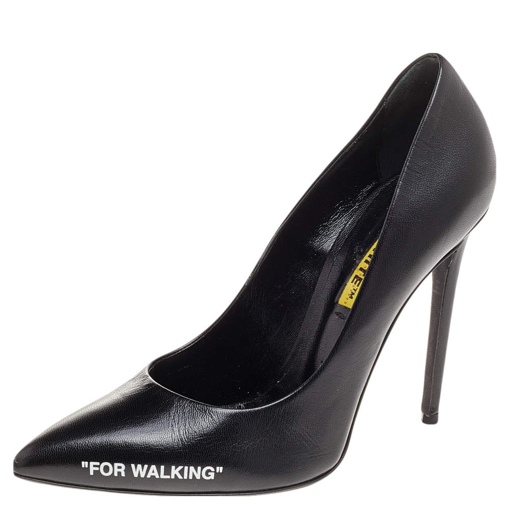 Pre Owned Off-White Black Leather For Walking Pointed Toe Pumps Size 39