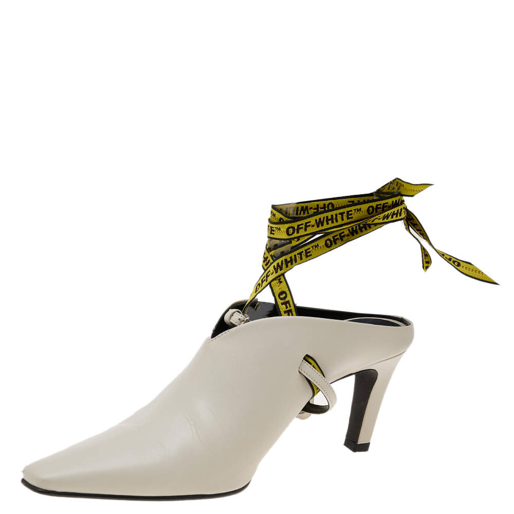 Off-White White Leather Mule Sandals Size 38
