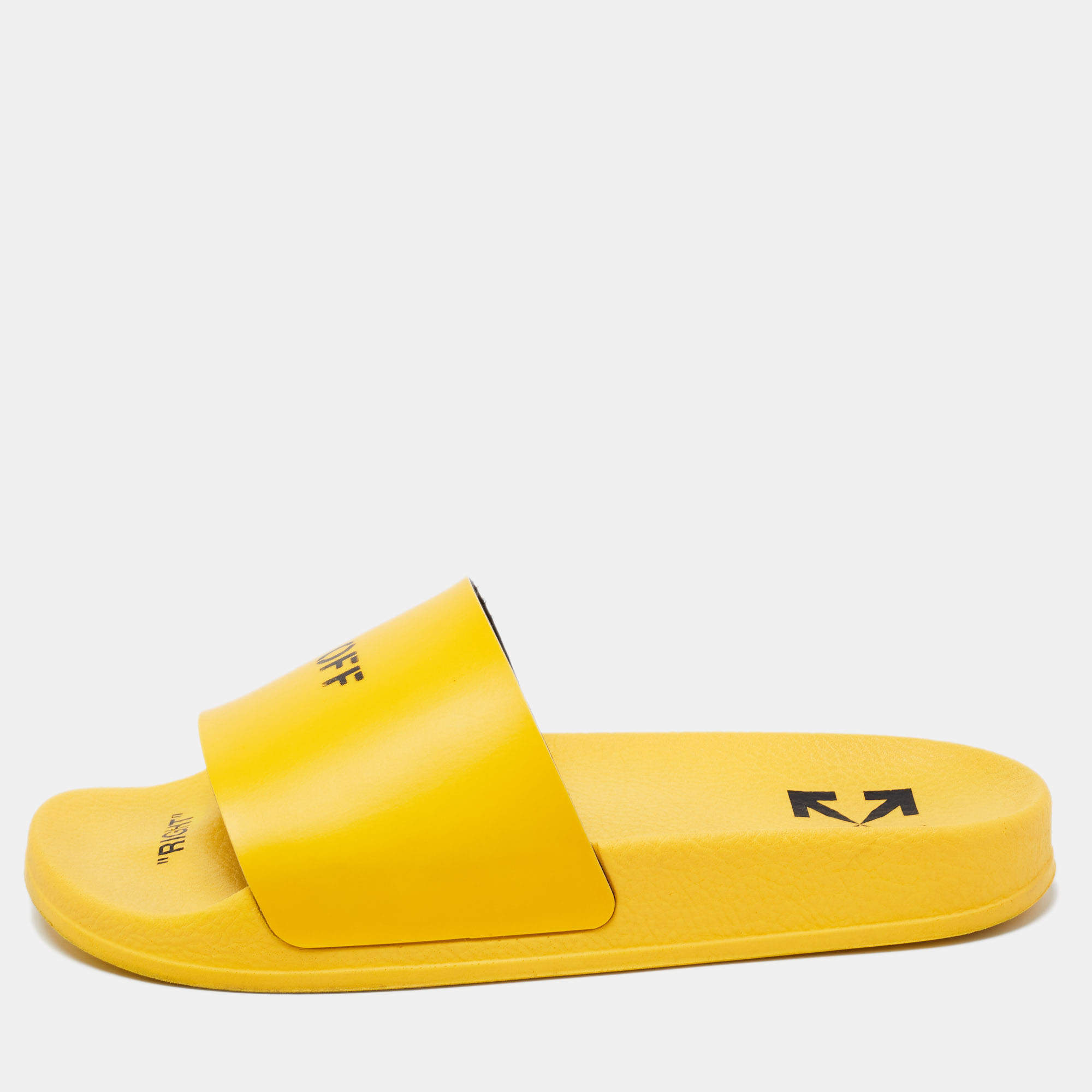 Off-White Yellow Leather Logo Slide Sandals Size 37