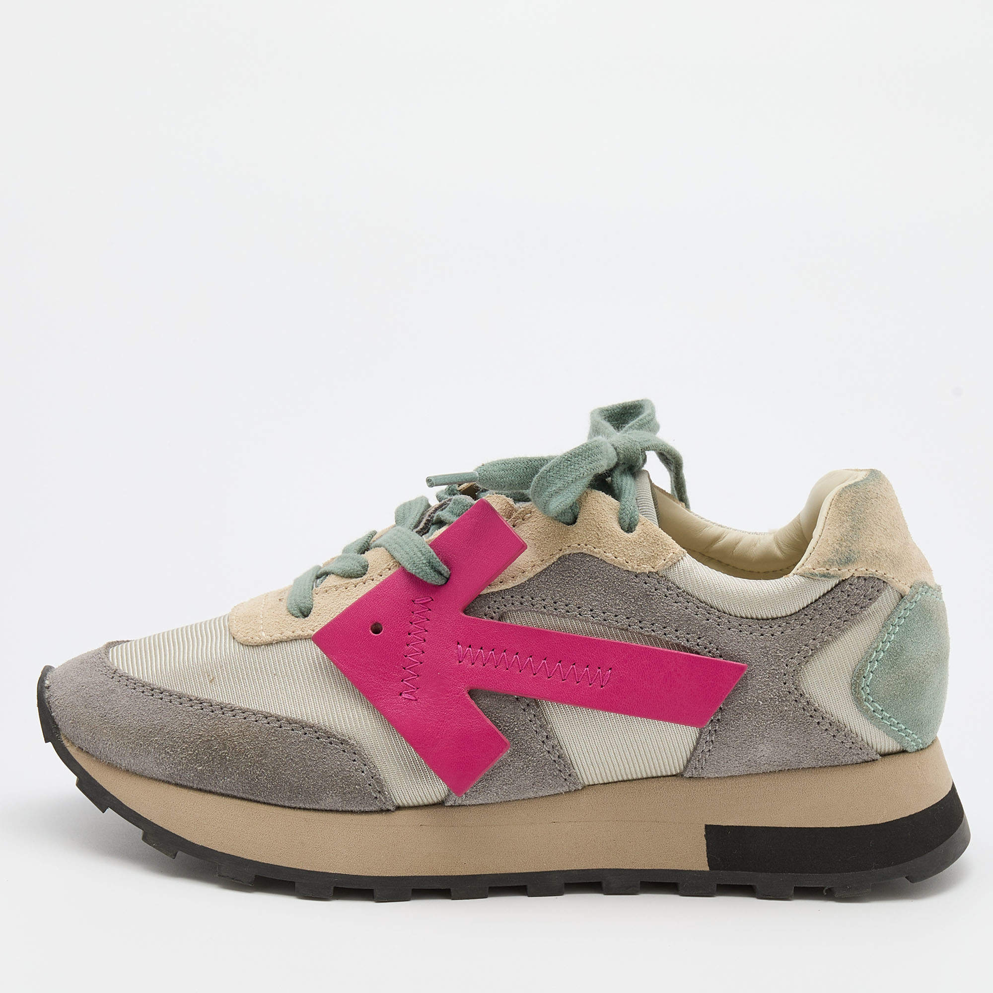 مملوكة مسبقًا Off-White Multicolor Suede and Leather Runner Arrow Low Top Sneakers Size 36