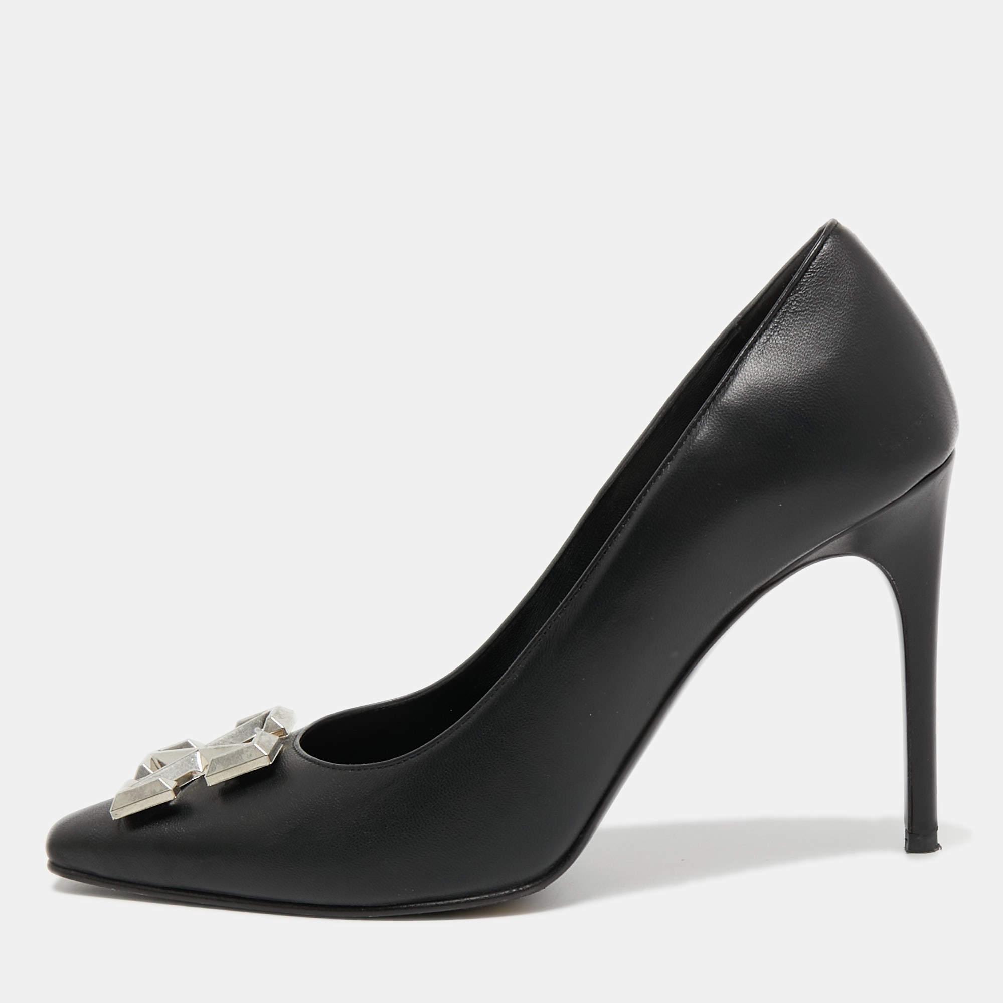 Pre Owned Off White Black Leather Arrow Embellished Pumps Size 41