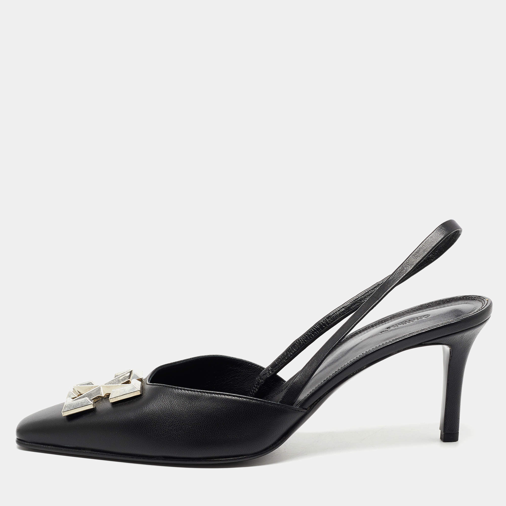 مملوكة مسبقًا Off-White Black Leather Arrow Slingback Pumps Size 41