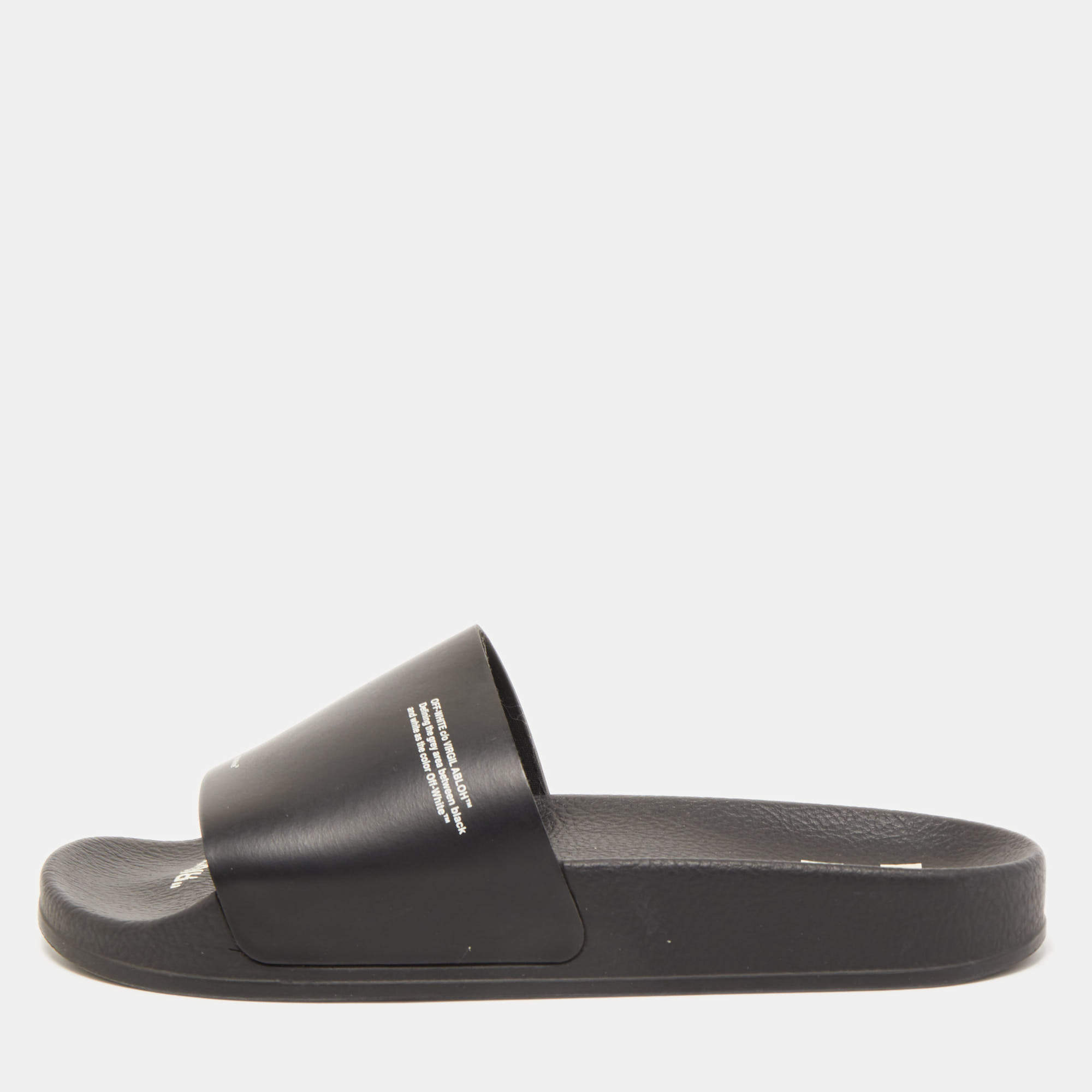 Off-White Black Rubber Corporate Print Flat Slides Size 39