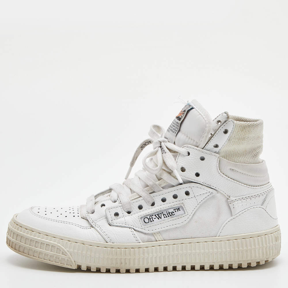 Pre Owned Off-White White Leather and Canvas Off Court 3.0 High Top Sneakers Size 37
