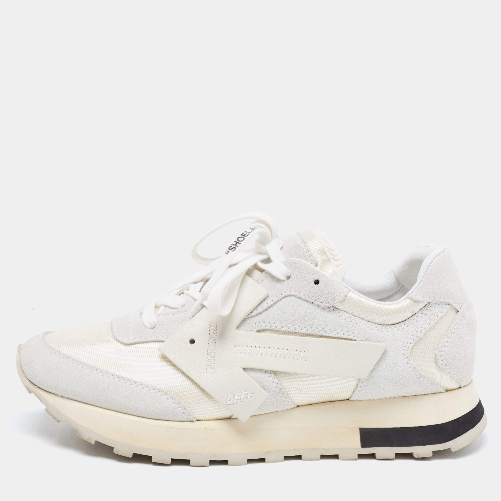 Pre Owned Off-White Grey/White Suede and Leather HG Runner Low Top Sneakers Size 40