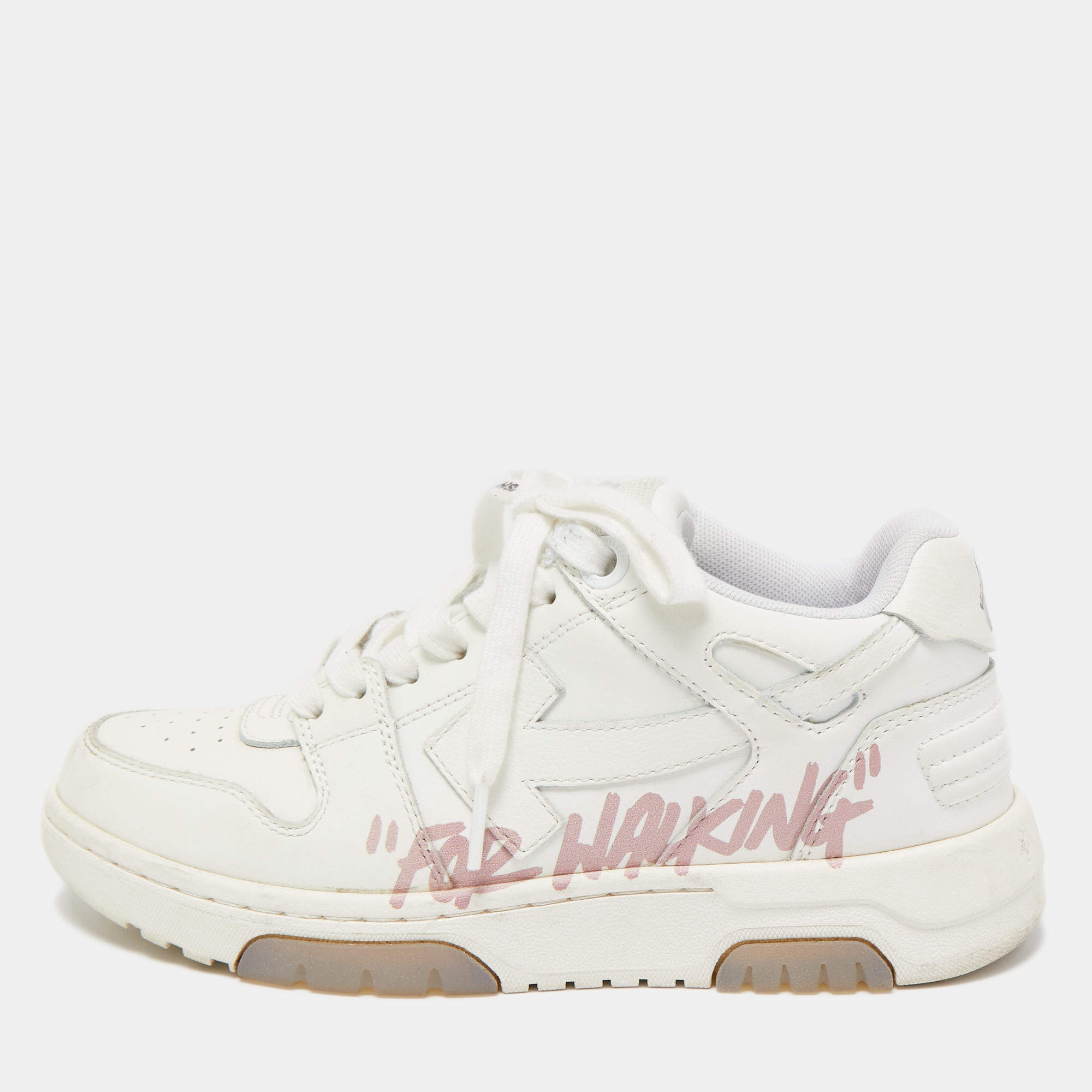 مملوكة مسبقًا Off-White White Leather Logo-Print Lace-Up Sneakers Size 35