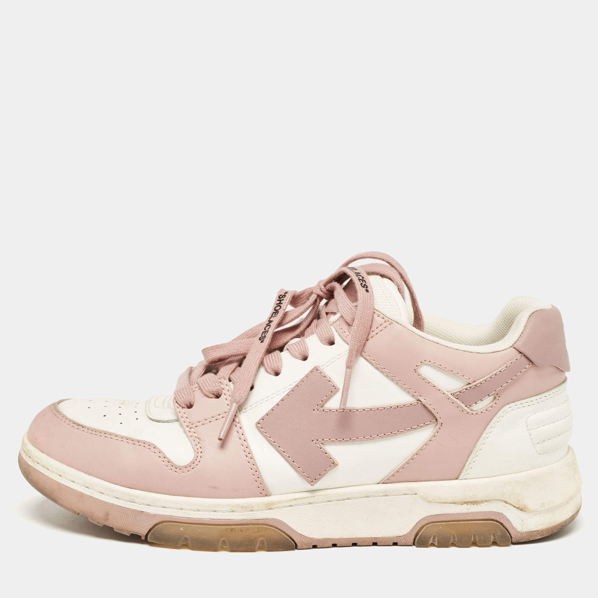 Pre Owned Off-White Pink/White Leather Lace Up Sneakers Size 40