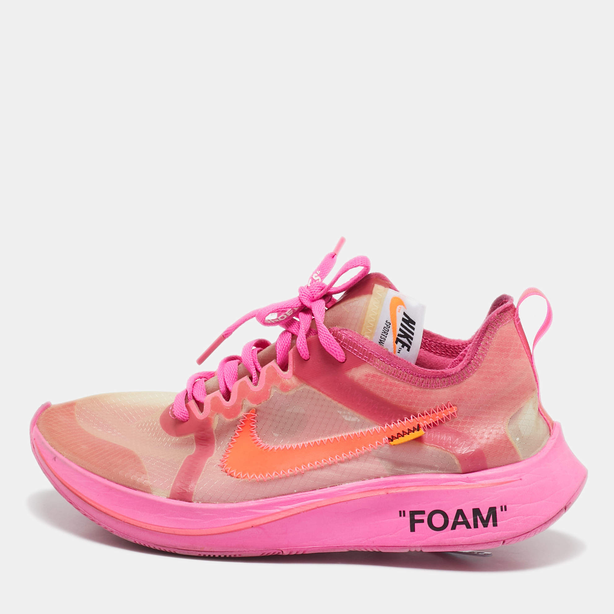 Off White x Nike Shocking Pink Translucent Nylon The 10 Nike Zoom Fly Sneakers Size 38.5
