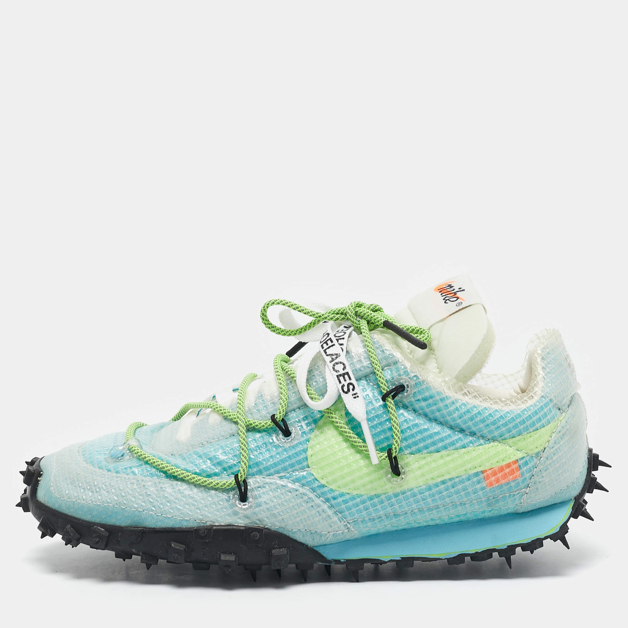 Off-White x Nike Blue Nylon Waffle Racer Vivid Sky Sneakers Size 38.5