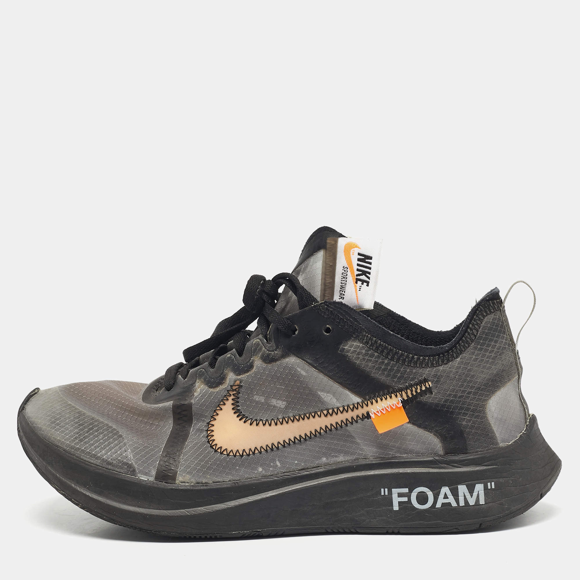 Pre Owned Off White x Nike Black/Silver Mesh And Polyurethane Zoom Fly Low Top Sneakers Size 40,5