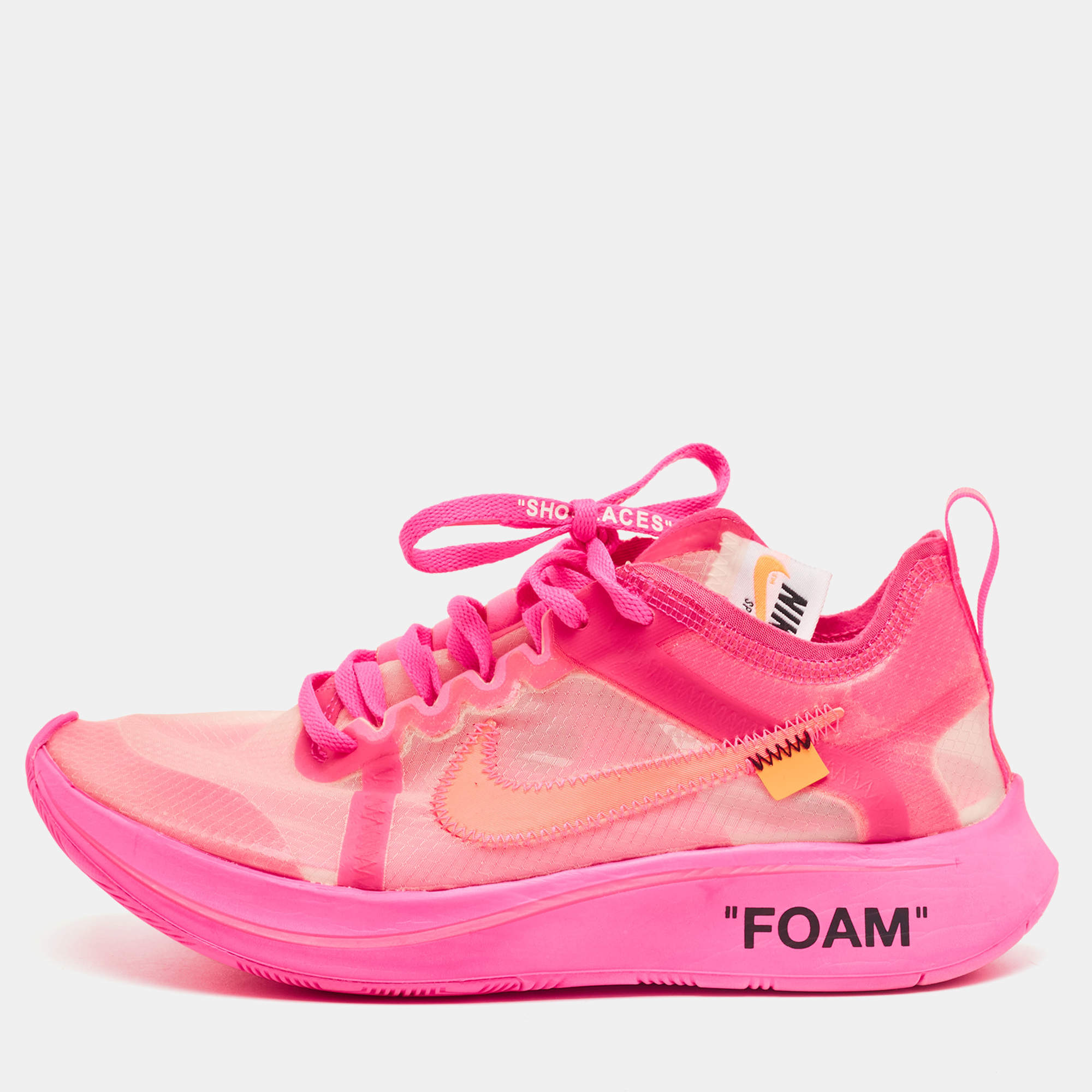 Pre Owned Off-White x Nike Pink/Transparent Mesh Zoom Fly Sneakers Size 38