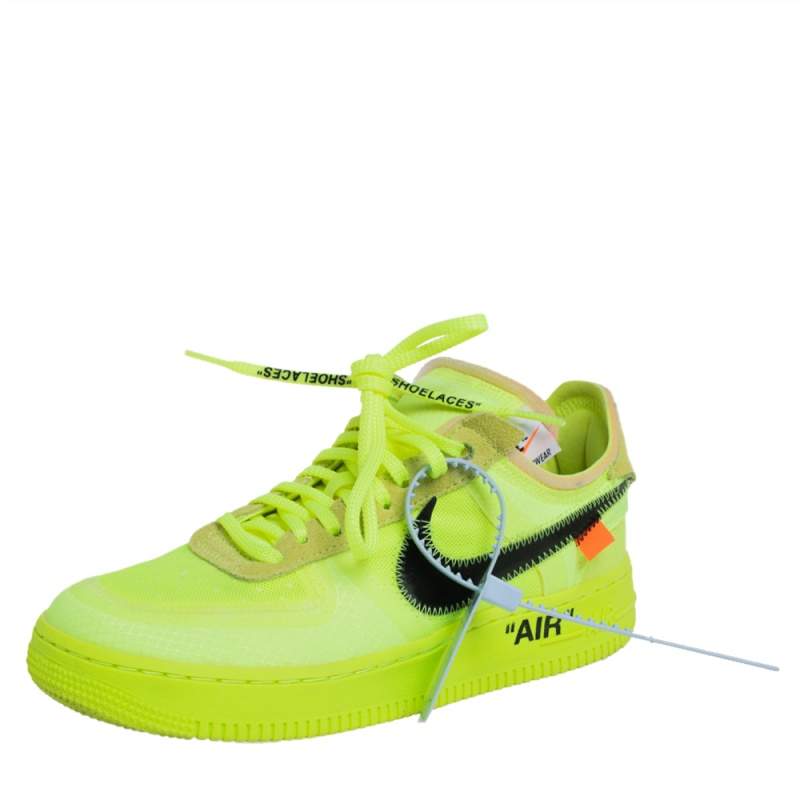 Off-White x Nike Neon Yellow Mesh And Fabric Air Force 1 Volt Sneakers Size 38