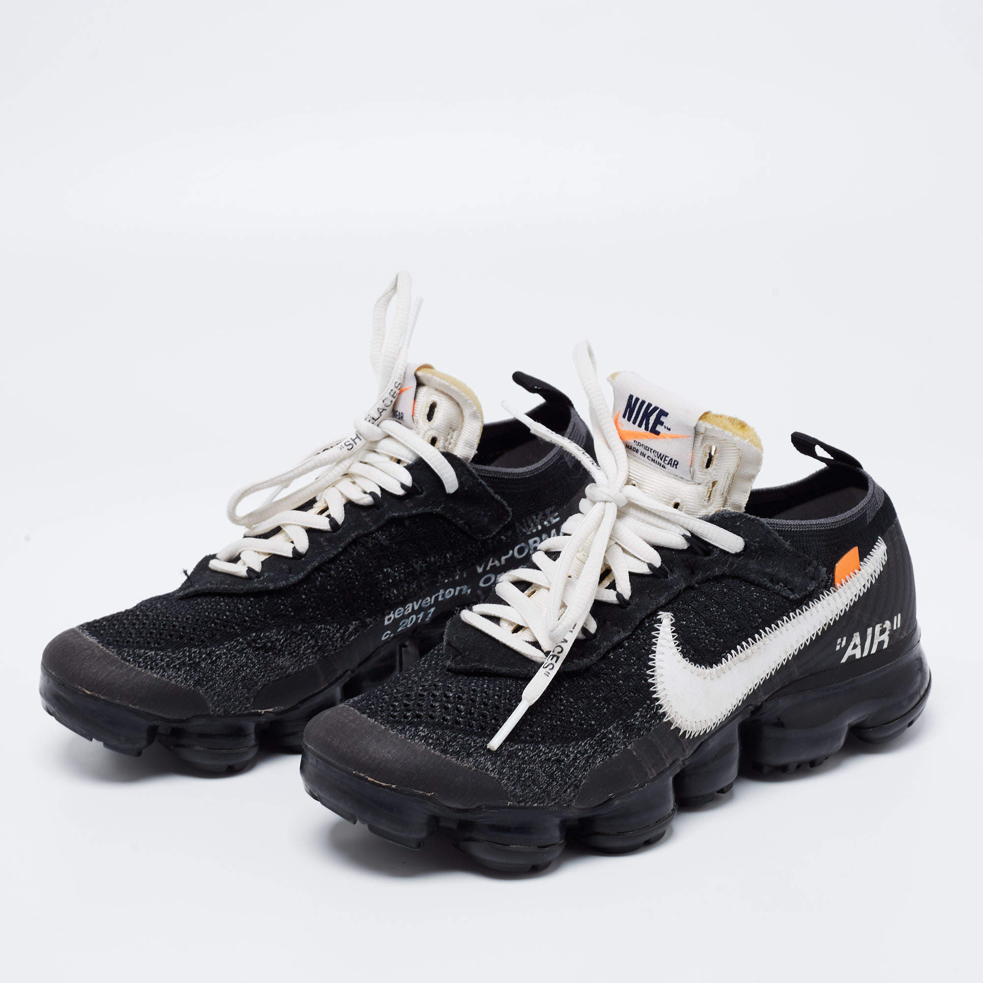 Nike x Off-White Black Knit Fabric And Suede Air Vapormax Sneakers Size 38