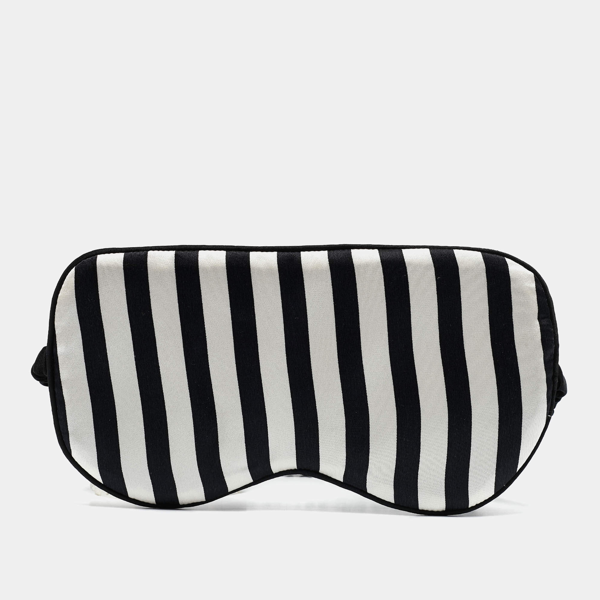 Pre Owned Olivia von Halle White Striped Silk Satin Nika Reversible Eye Mask One Size