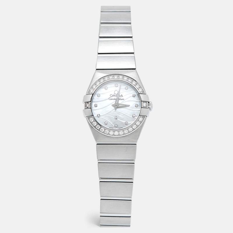 Omega White Mother Of Pearl Diamond Stainless Steel Constellation 123.15.24.60.55.006 Quartz Women's Wristwatch 24 mm