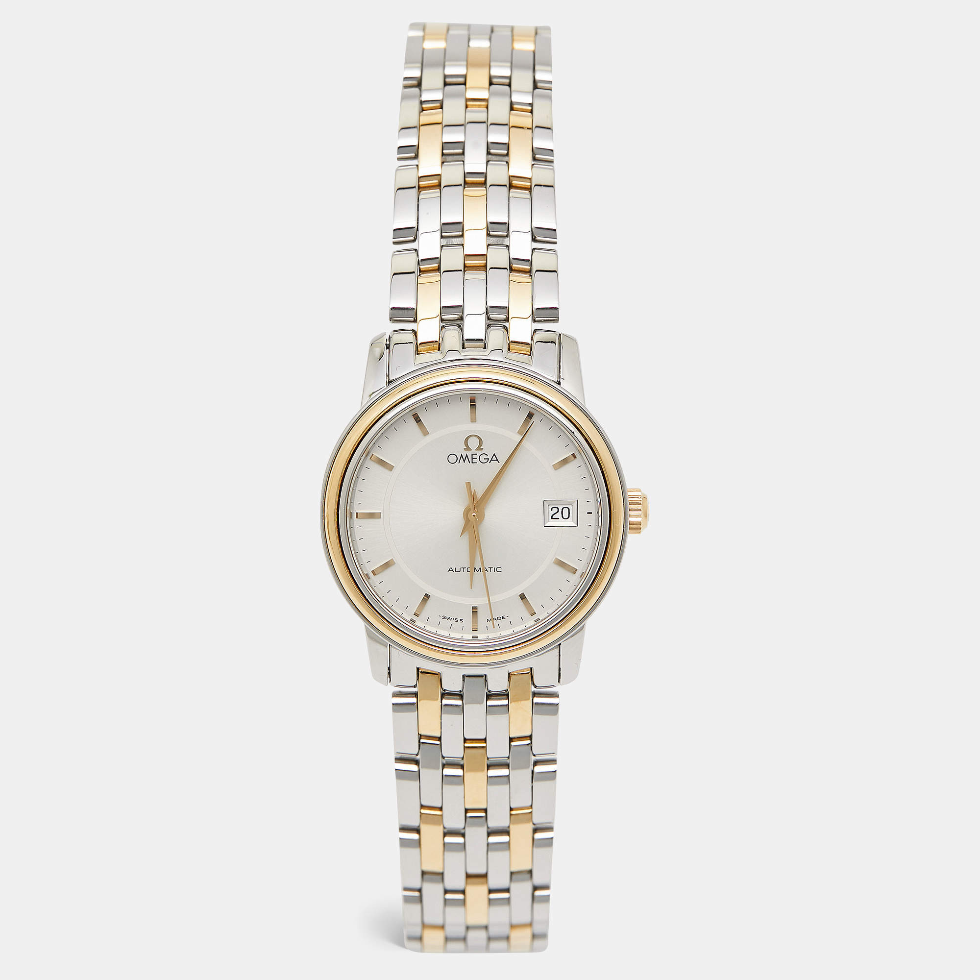 Omega Silver 18K Yellow Gold Stainless Steel De Ville 4390.31.00 Women's Wristwatch 27 mm