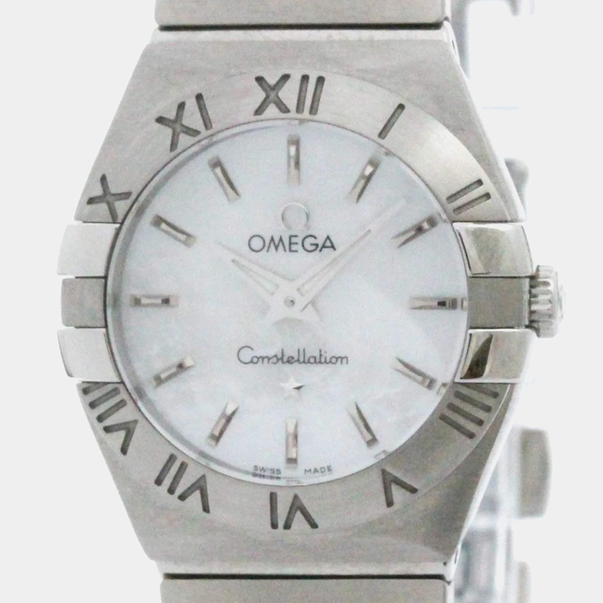 Omega White Shell Stainless Steel Constellation 123.10.24.60.05.001 Automatic Women's Wristwatch 24 mm