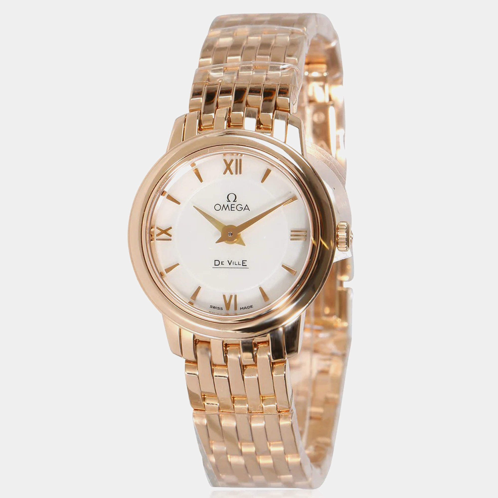 Omega White Mother of Pearl De Ville Prestige Quartz Women's Wristwatch 24 mm