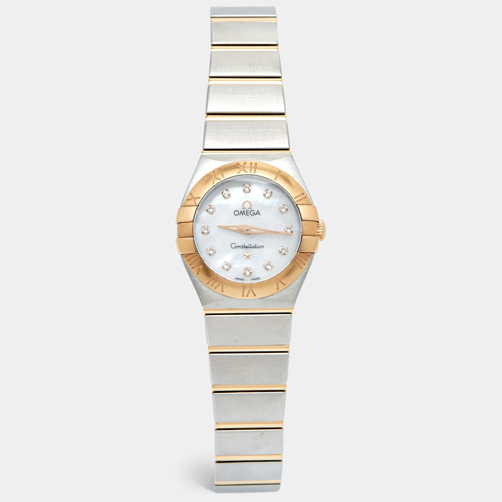 Omega Mother of Pearl 18K Rose Gold & Stainless Steel Diamond Constellation 123.20.24.60.55.001 Women's Wristwatch 24 mm