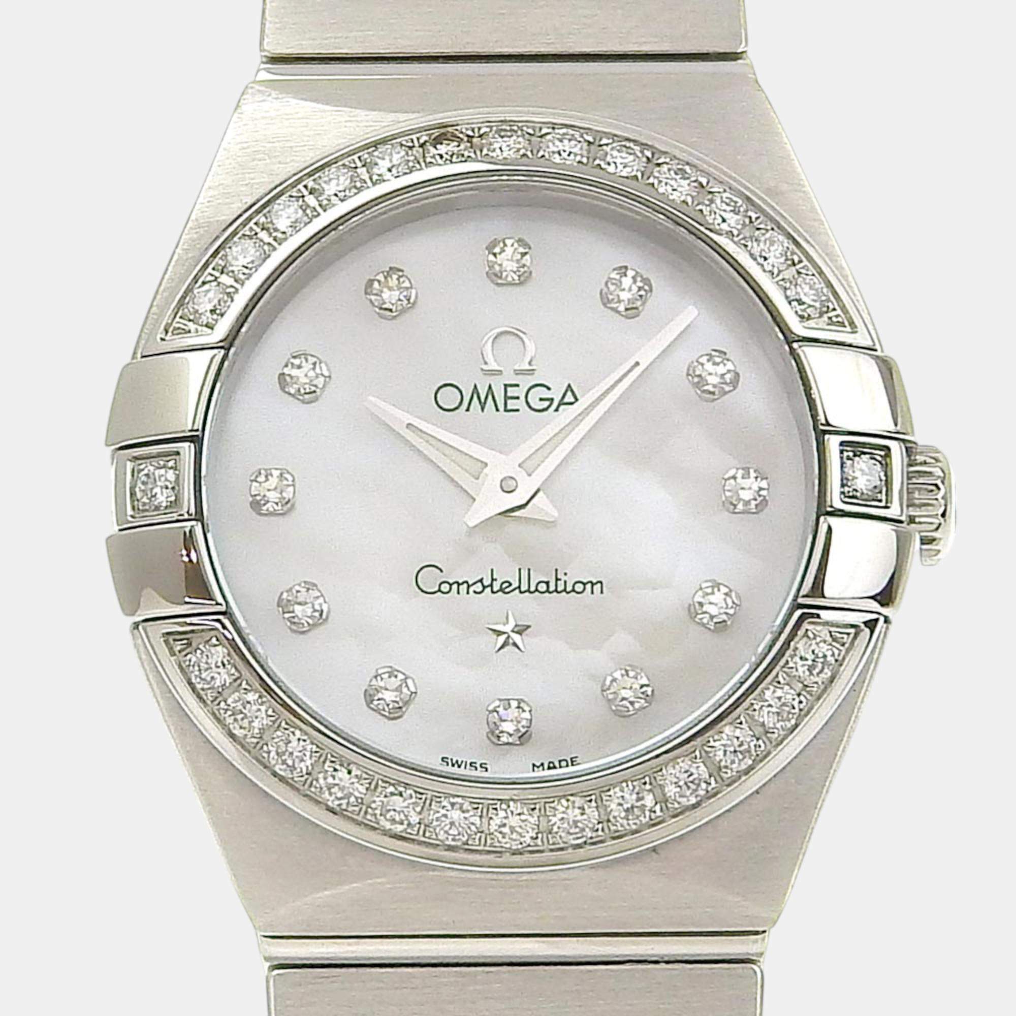 Omega Silver Diamond Stainless Steel Constellation 123.15.24.60.55.001 Quartz Women's Wristwatch 25 mm