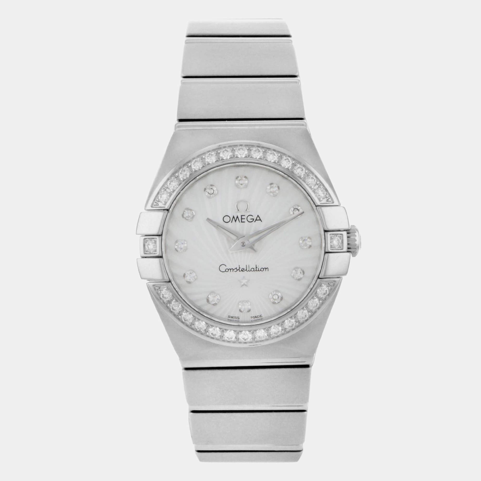 Omega White MOP Stainless Steel Constellation Quartz Women's Wristwatch 24 mm