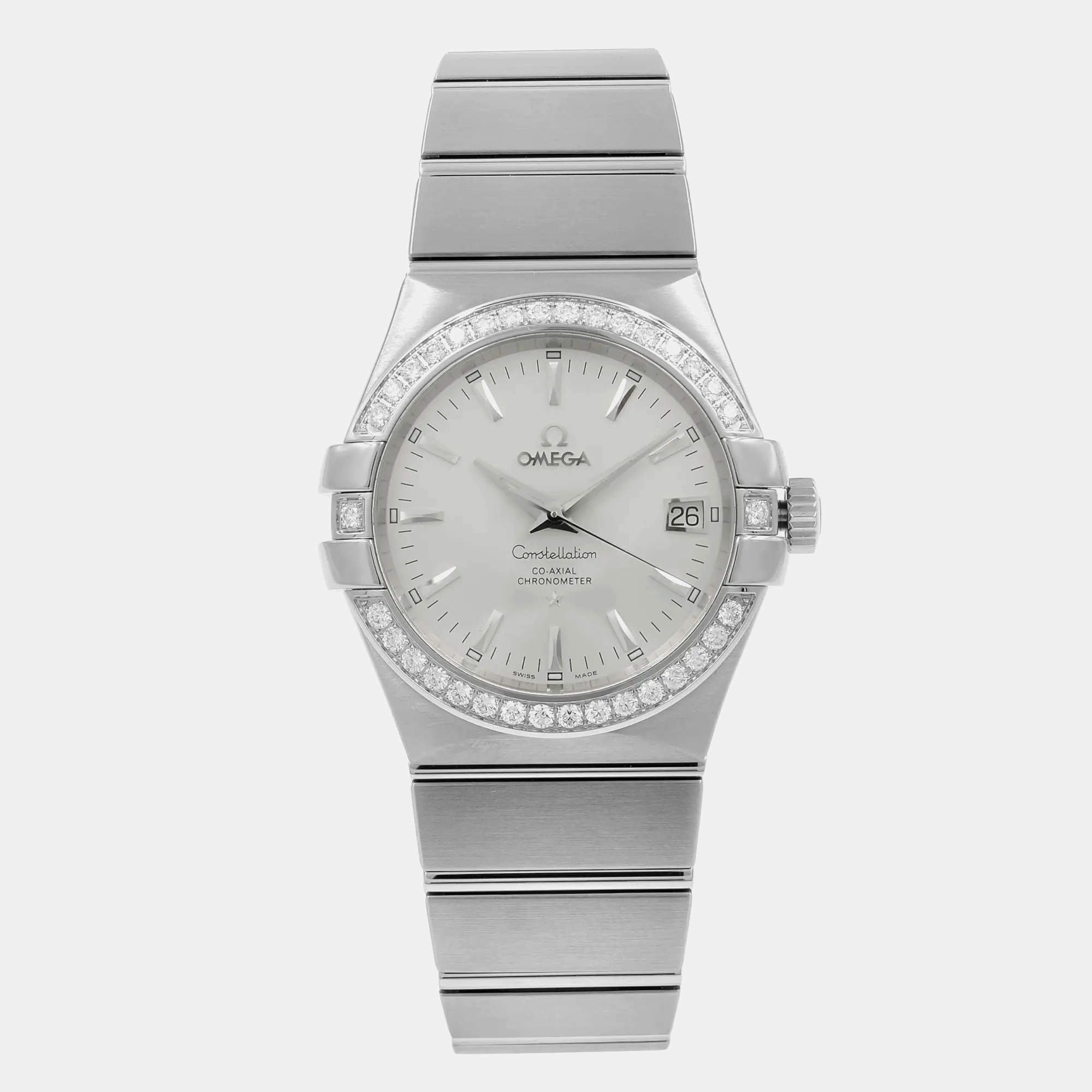 Omega Silver Diamond Stainless Steel Constellation 123.15.35.20.02.001 Women's Wristwatch 35 mm