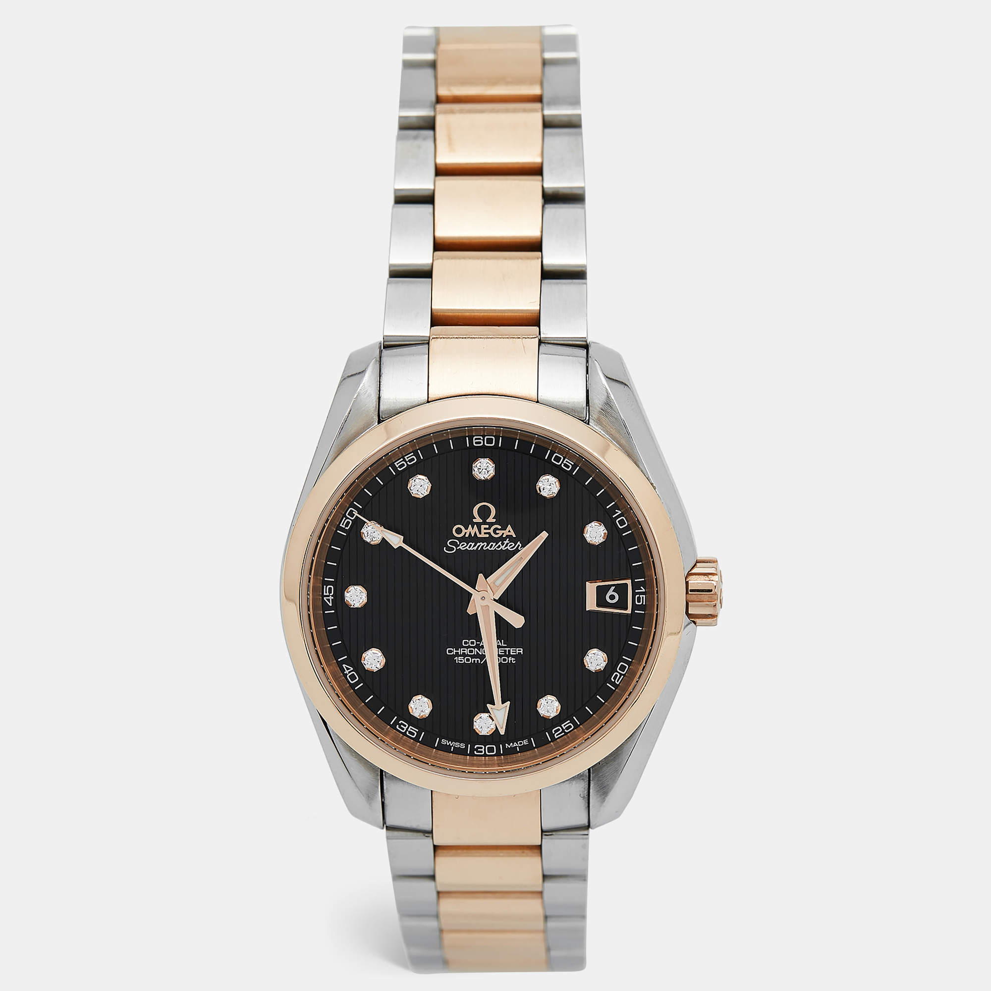 Omega Black 18K Rose Gold Stainless Steel Diamond Seamaster Aqua Terra 231.20.39.21.51.002 Women's Wristwatch 38.50 mm