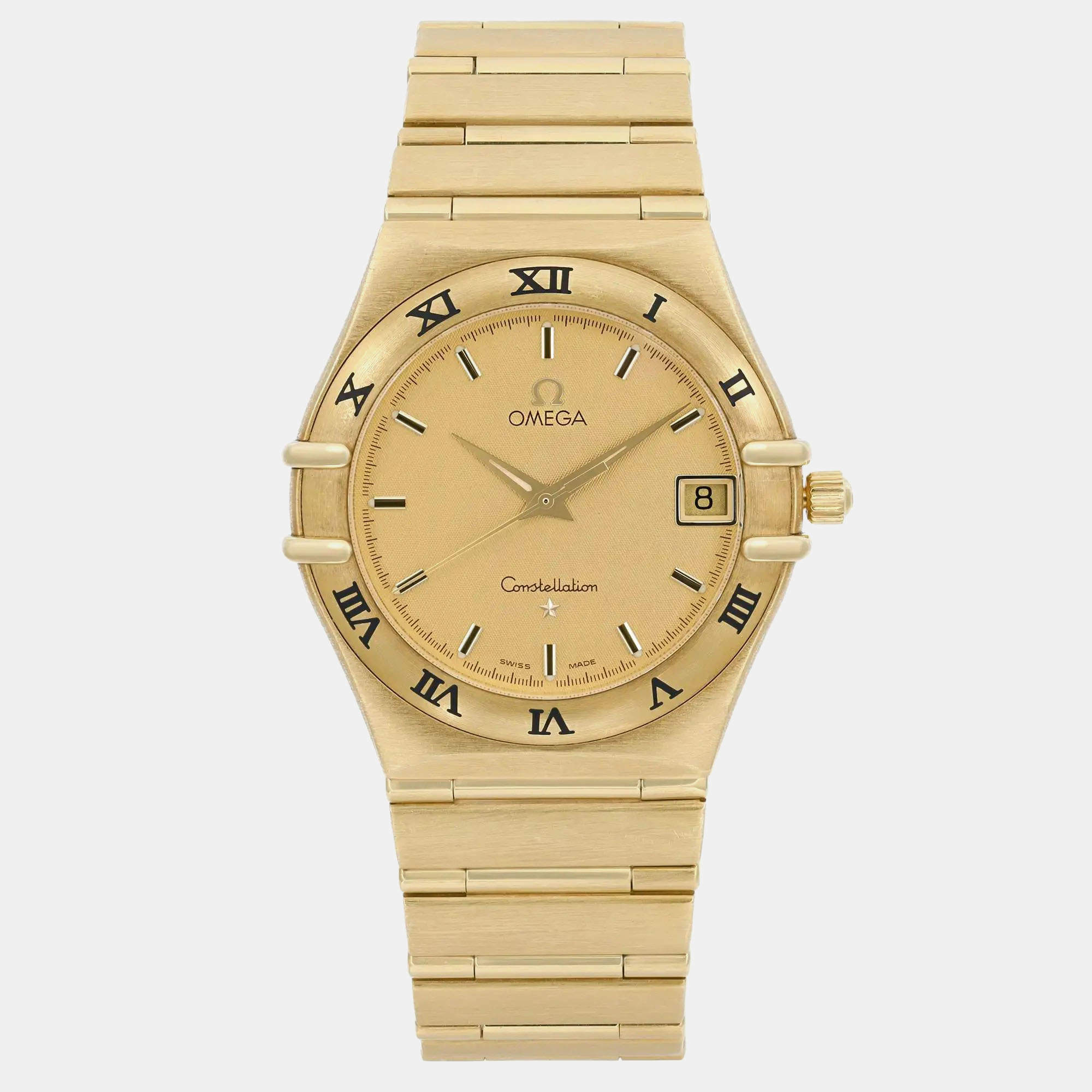 Omega Champagne 18k Yellow Gold Constellation 1112.10 Quartz Women's Wristwatch 33.5 mm