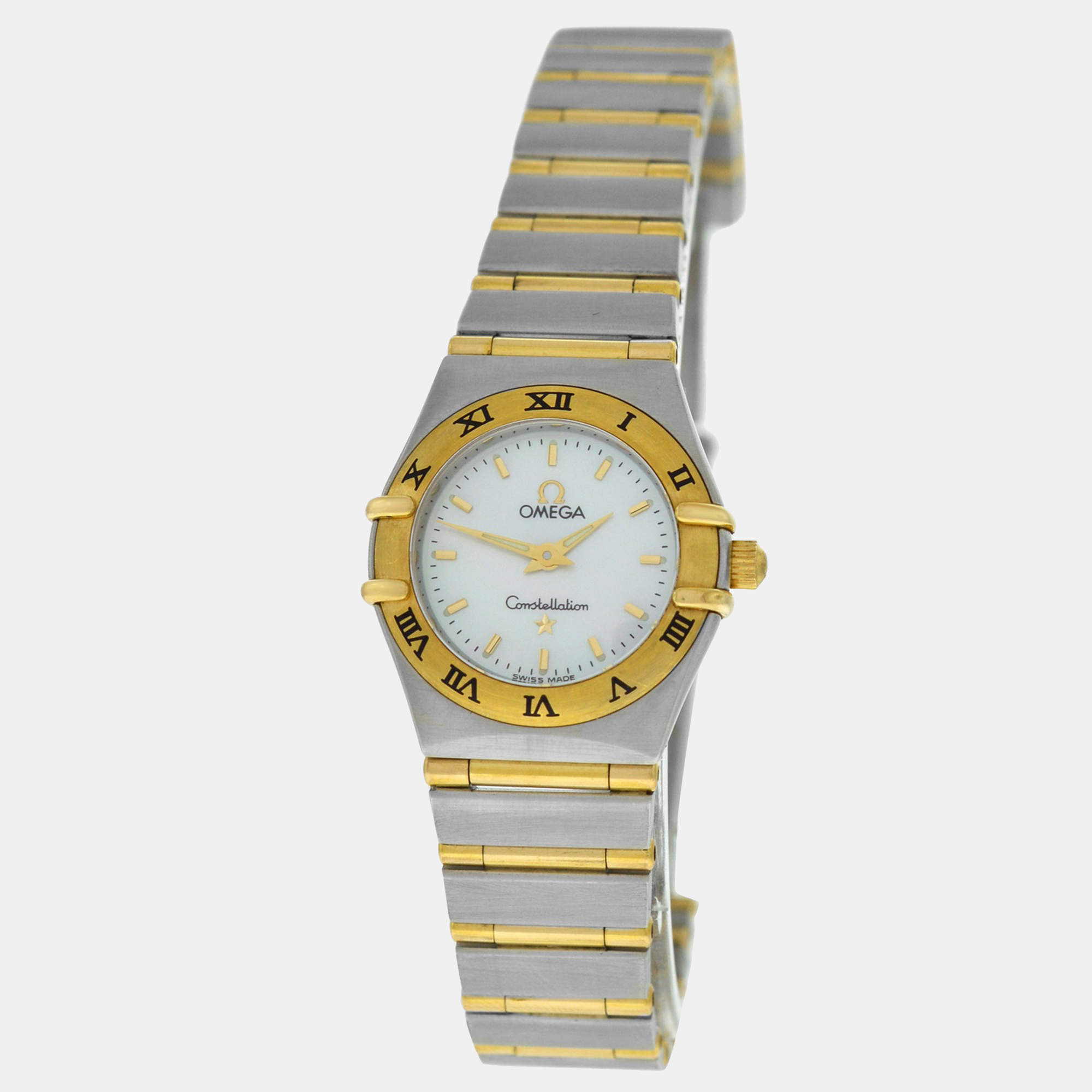 Pre Owned Omega Constellation 795.1203 Quartz MOP 18K Yellow Gold Stainless Steel Women's Wristwatch 22 mm