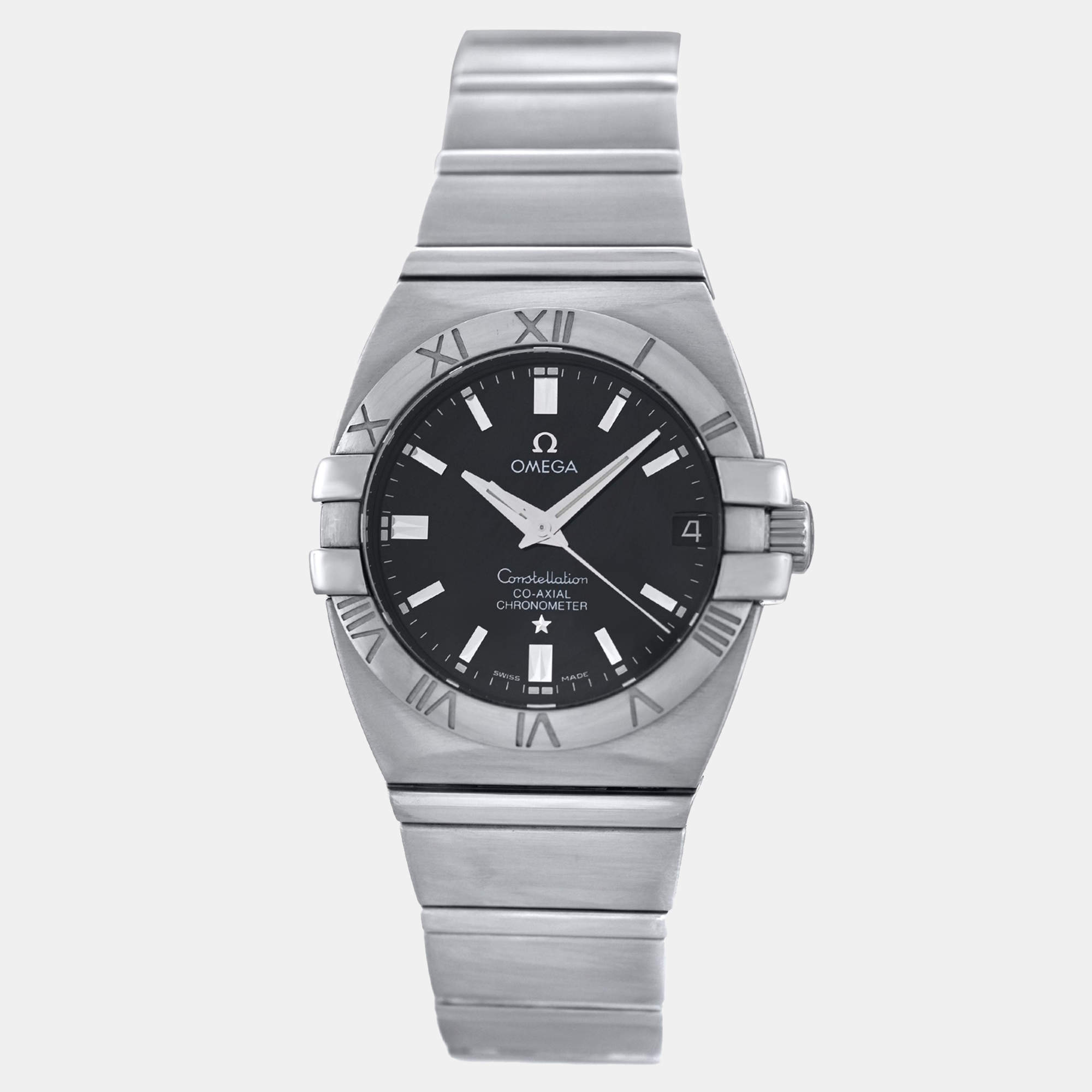 Pre Owned Omega Constellation 1590.51 Automatic Black Stainless Steel Women's Wristwatch 31 mm