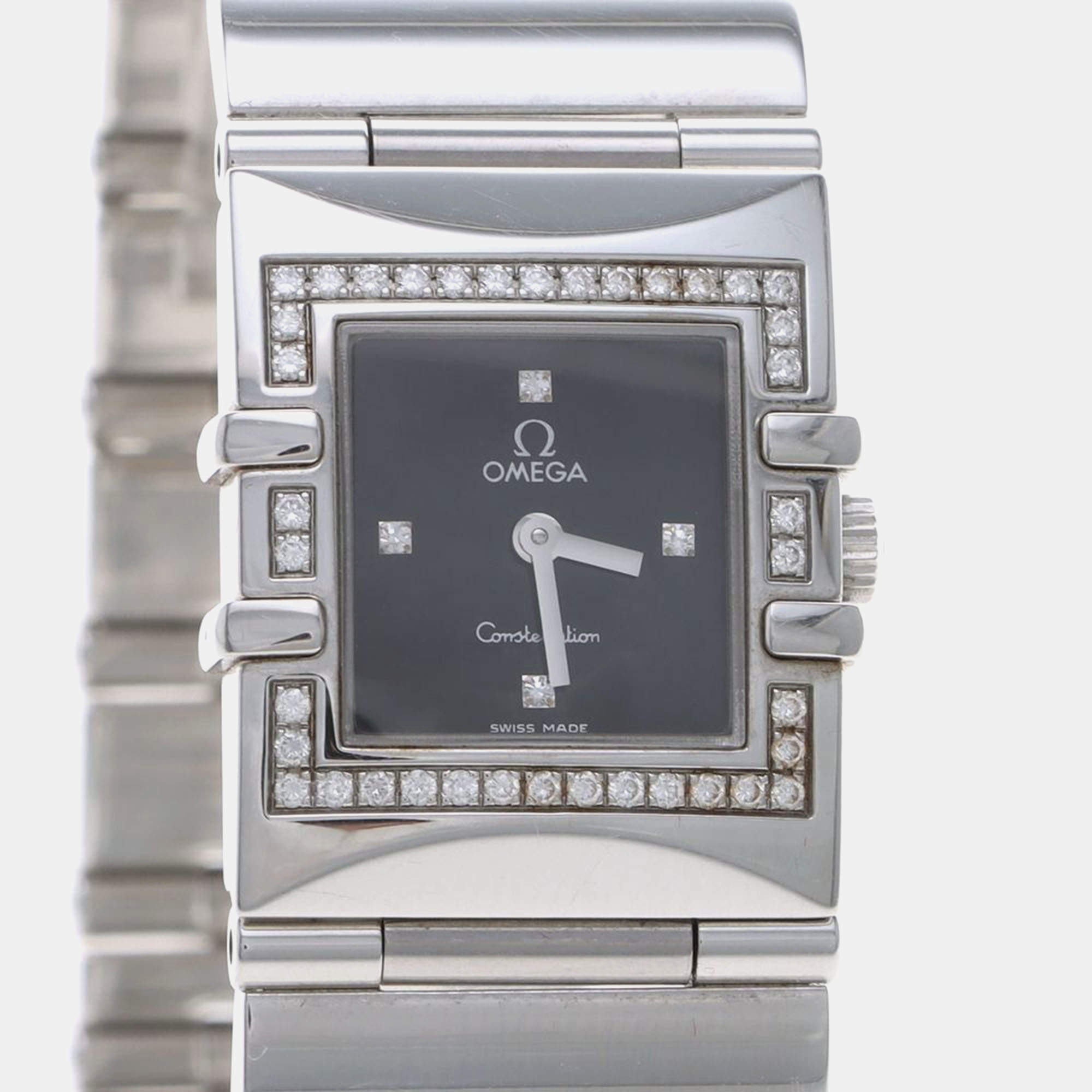 Pre Owned Omega Constellation 1528.46 Quartz Black Stainless Steel Women's Wristwatch 21 mm