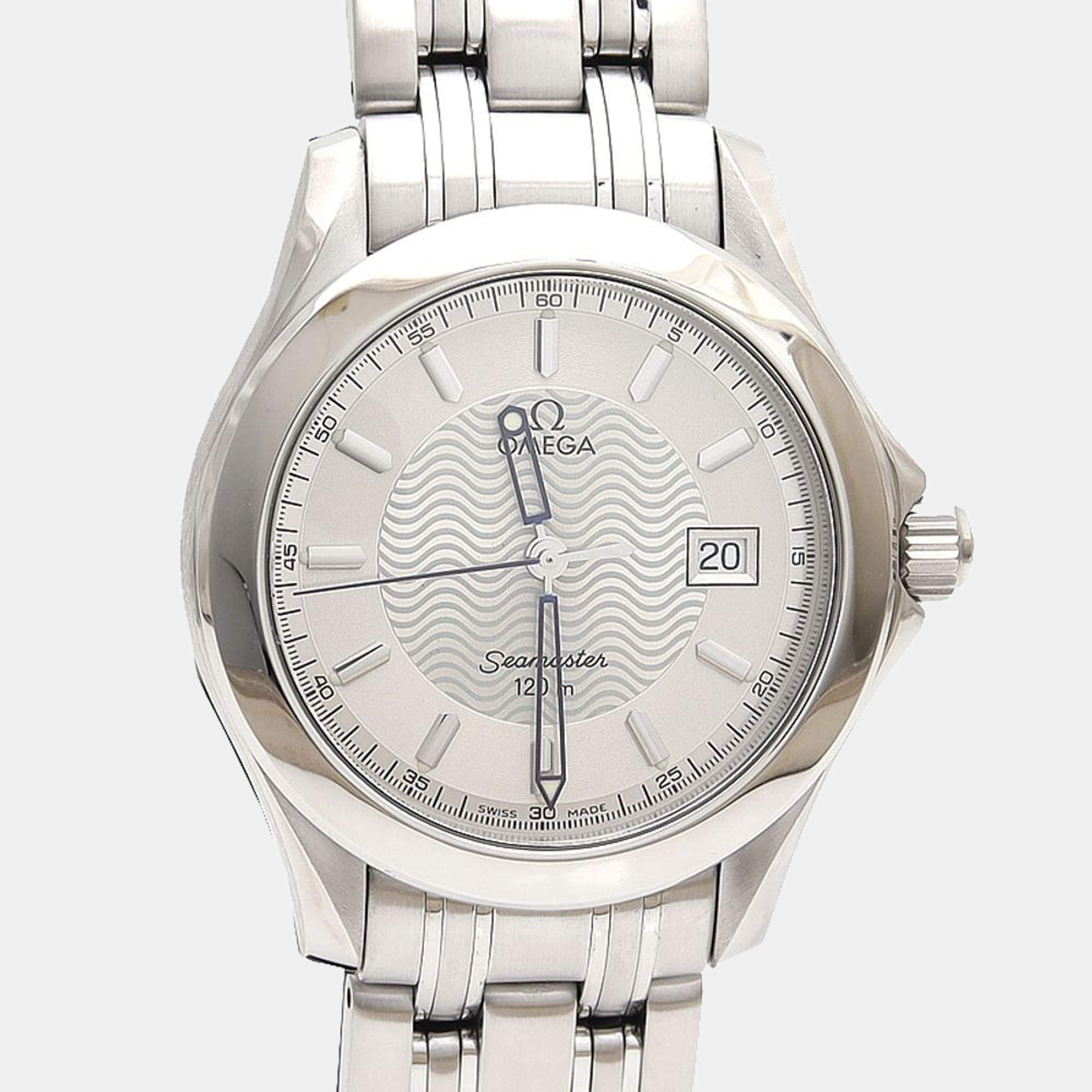 Pre Owned Omega Seamaster Quartz Stainless Steel Mens Wristwatch 36 mm