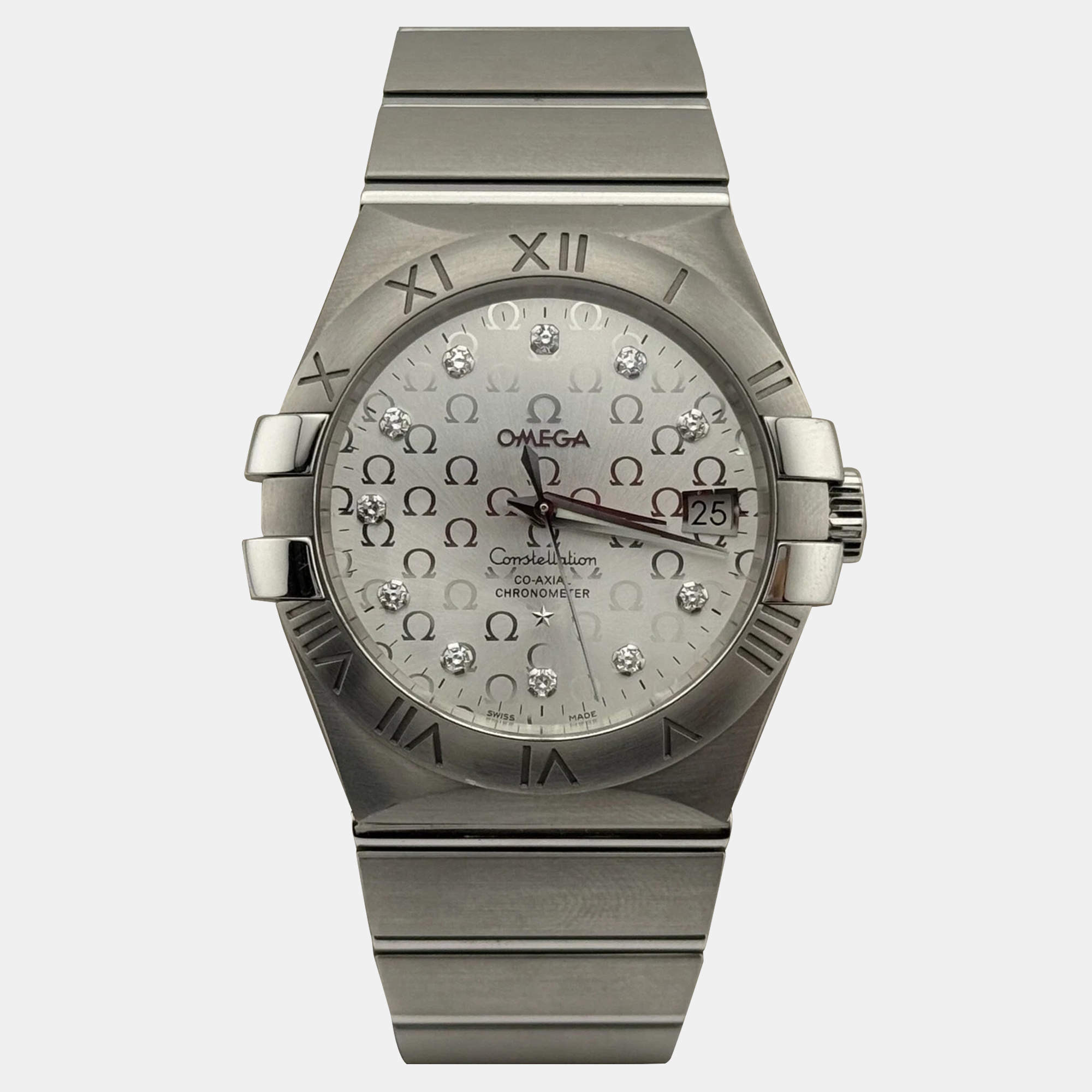 Pre Owned Omega Constellation 123.10.35.20.52.002 Automatic Silver Diamond Stainless Steel Women's Wristwatch 35 mm
