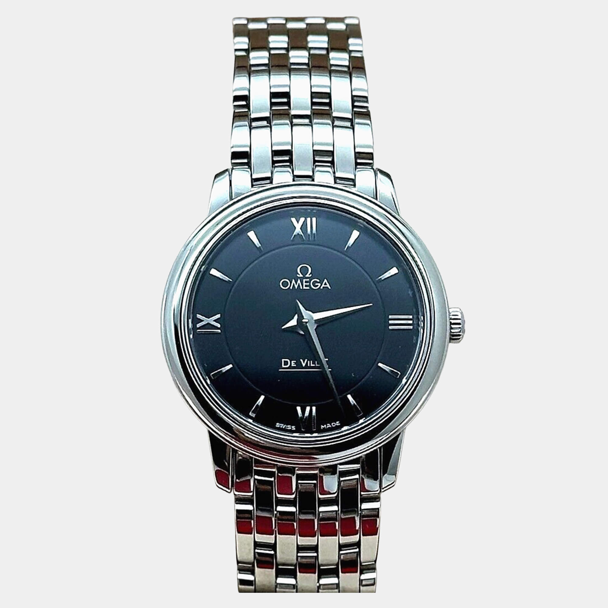 Pre Owned Omega De Ville Prestige 424.10.27.60.01.001 Quartz Black Stainless Steel Women's Wristwatch 24.4mm
