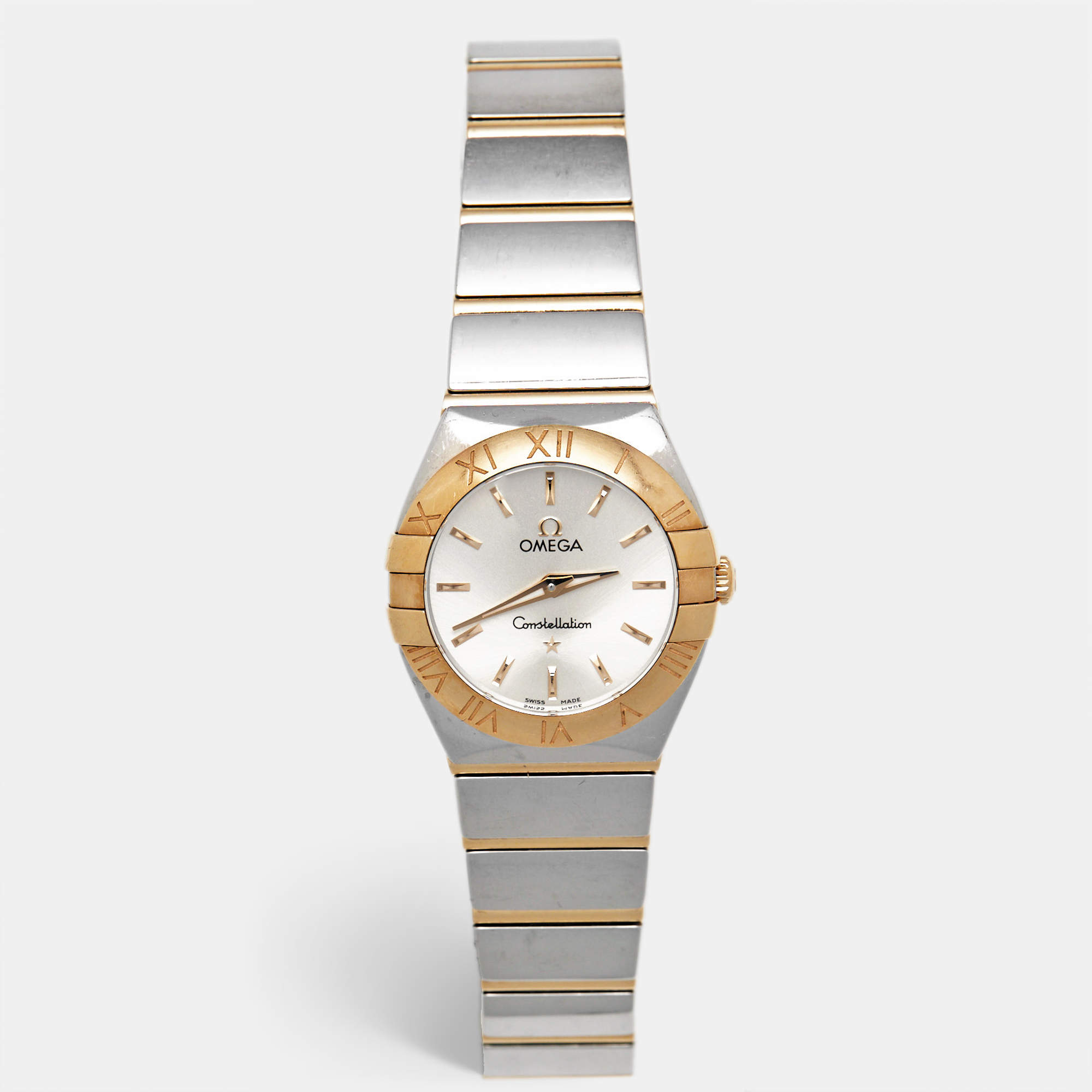 Pre Owned Omega Constellation 795.1002 Silver Dial 18K Yellow Gold Stainless Steel Women's Wristwatch 24 mm