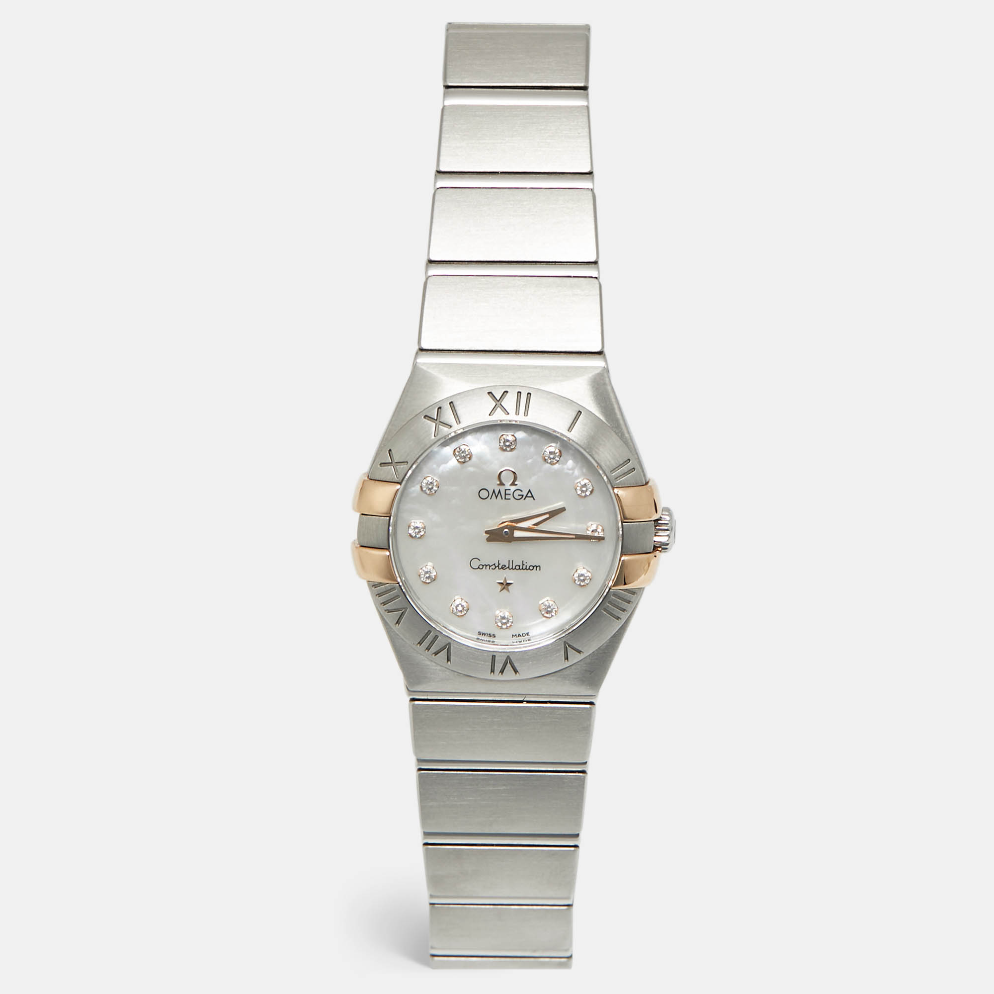 Pre Owned Omega Constellation 123.20.24.60.55.005 Mother Of Pearl Diamond 18K Rose Gold Stainless Steel Women's Wristwatch 24 mm