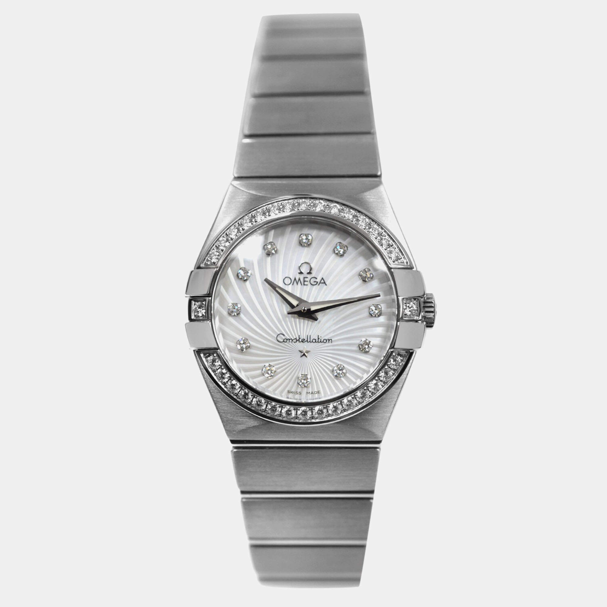 Pre Owned Omega Constellation 123.15.27.60.55.002 Quartz White diamonds stainless steel Women's Wristwatch 27 mm