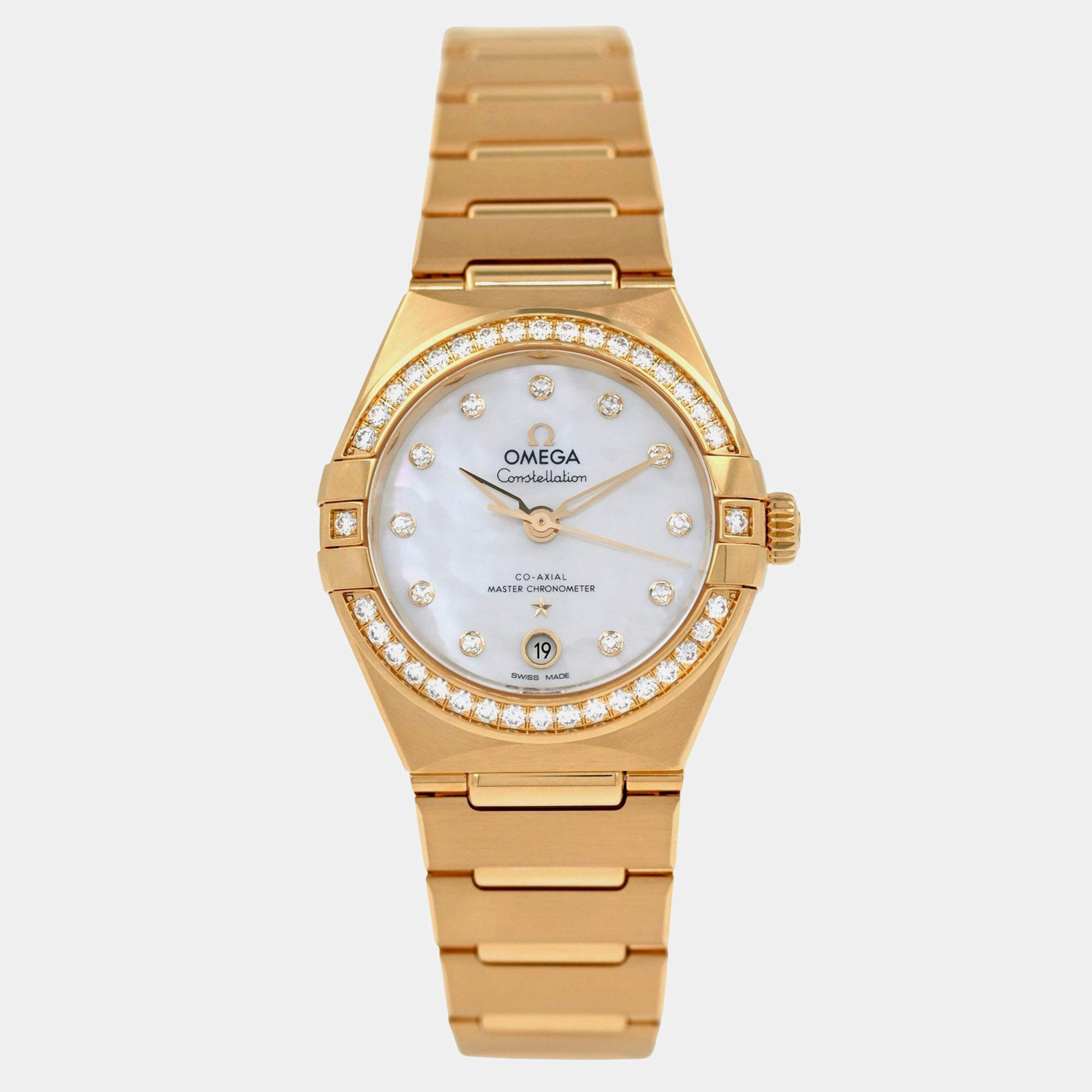 Pre Owned Omega Constellation 131.55.29.20.55.002 Automatic White diamonds 18k gold Women's Wristwatch 29 mm
