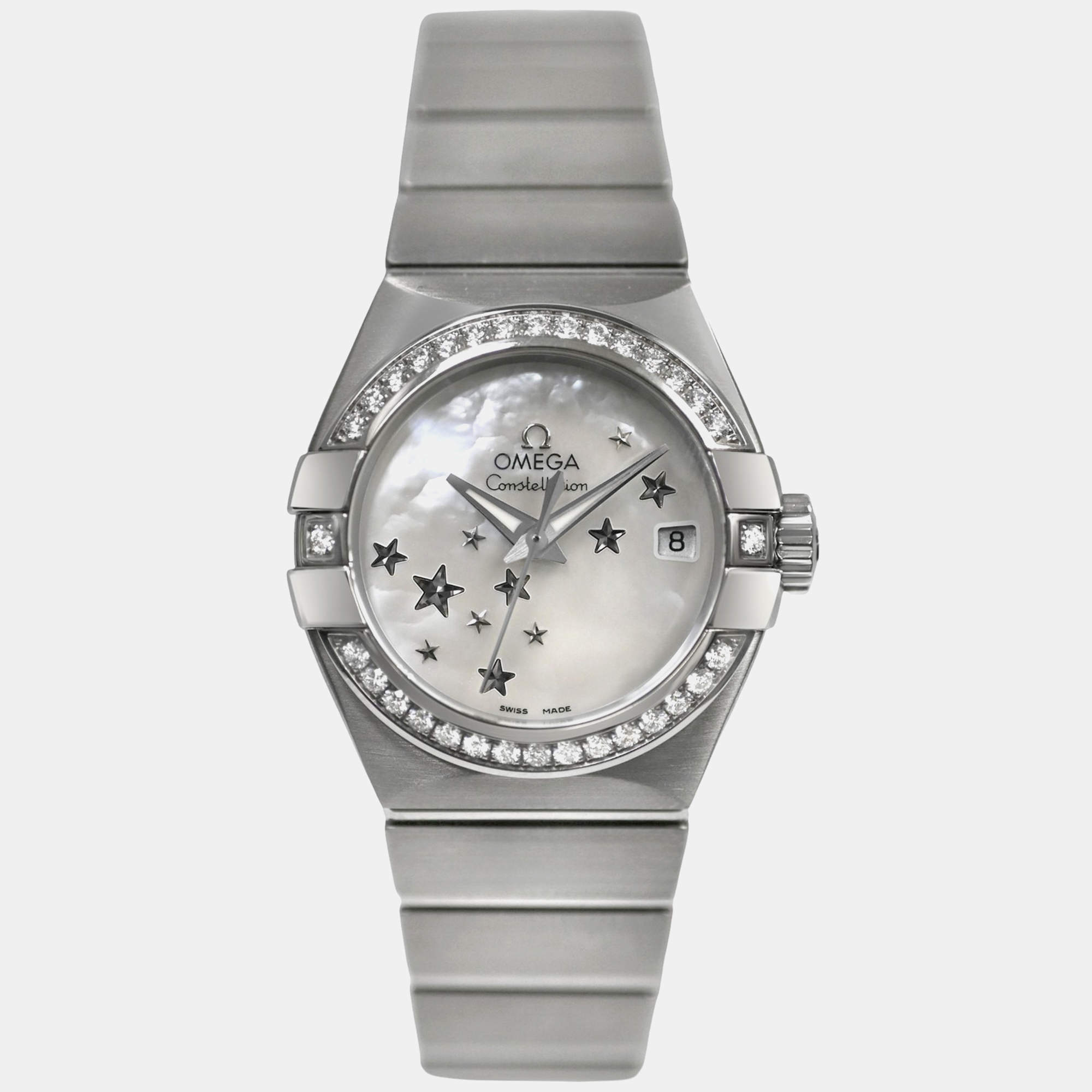 Pre Owned Omega Constellation 123.15.27.20.05.001 Automatic Diamonds MOP Stainless Steel Women's Wristwatch 27 mm