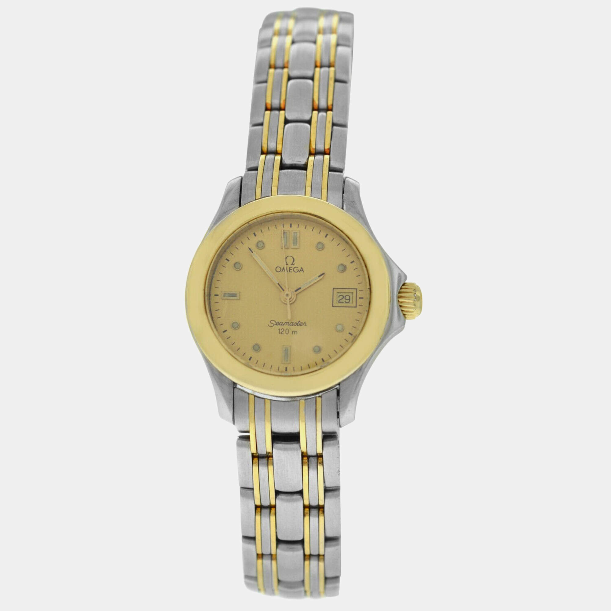 Pre Owned Omega Seamaster 2371.10 Quartz White Dial Stainless Steel 18K Yellow Gold Women's Wristwatch 26 mm