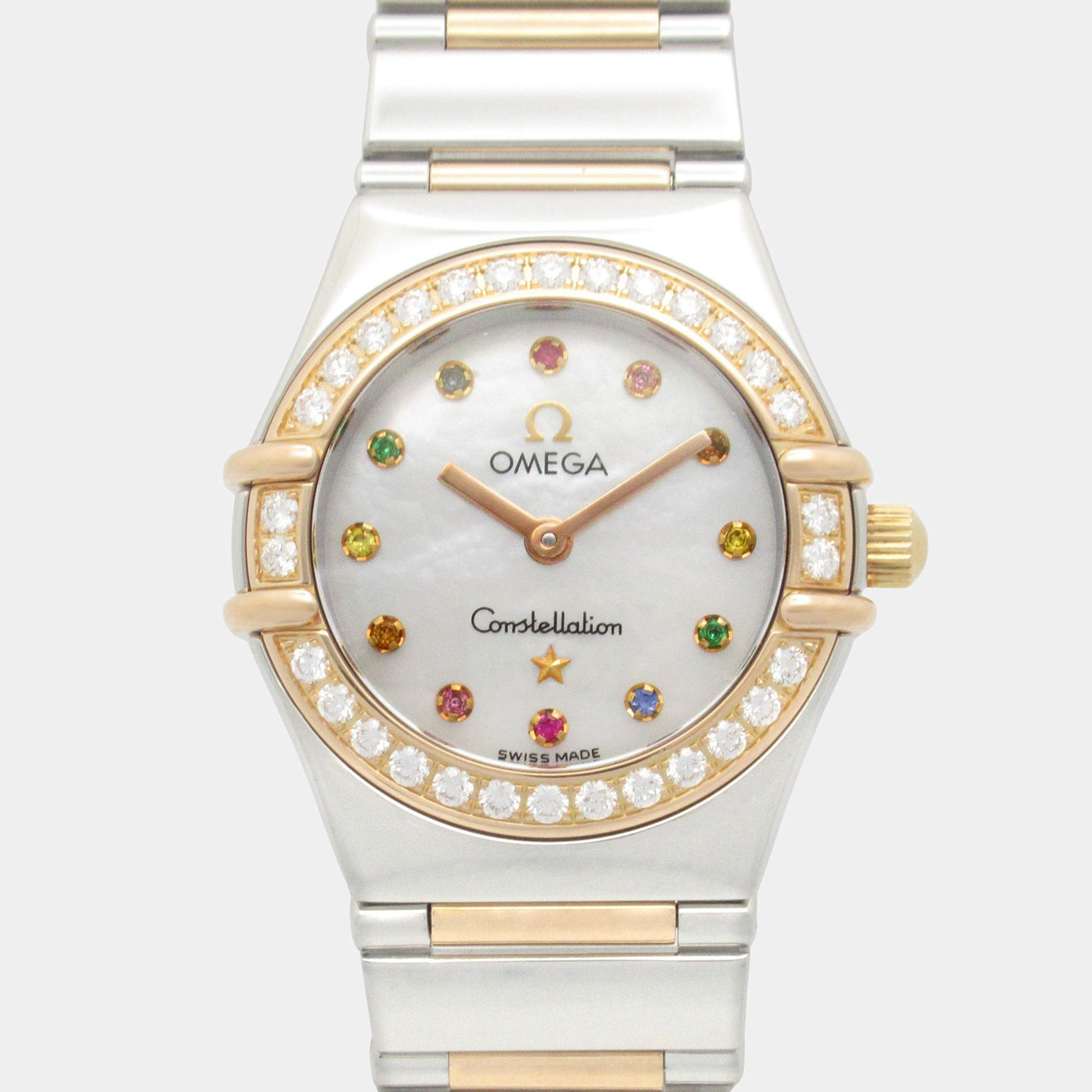 مملوكة مسبقًا ساعة يد نسائية أوميغا كونستليشن 1368.79 ذهب وردي عيار 18 ستانلس ستيل أبيض كوارتز 23 مم